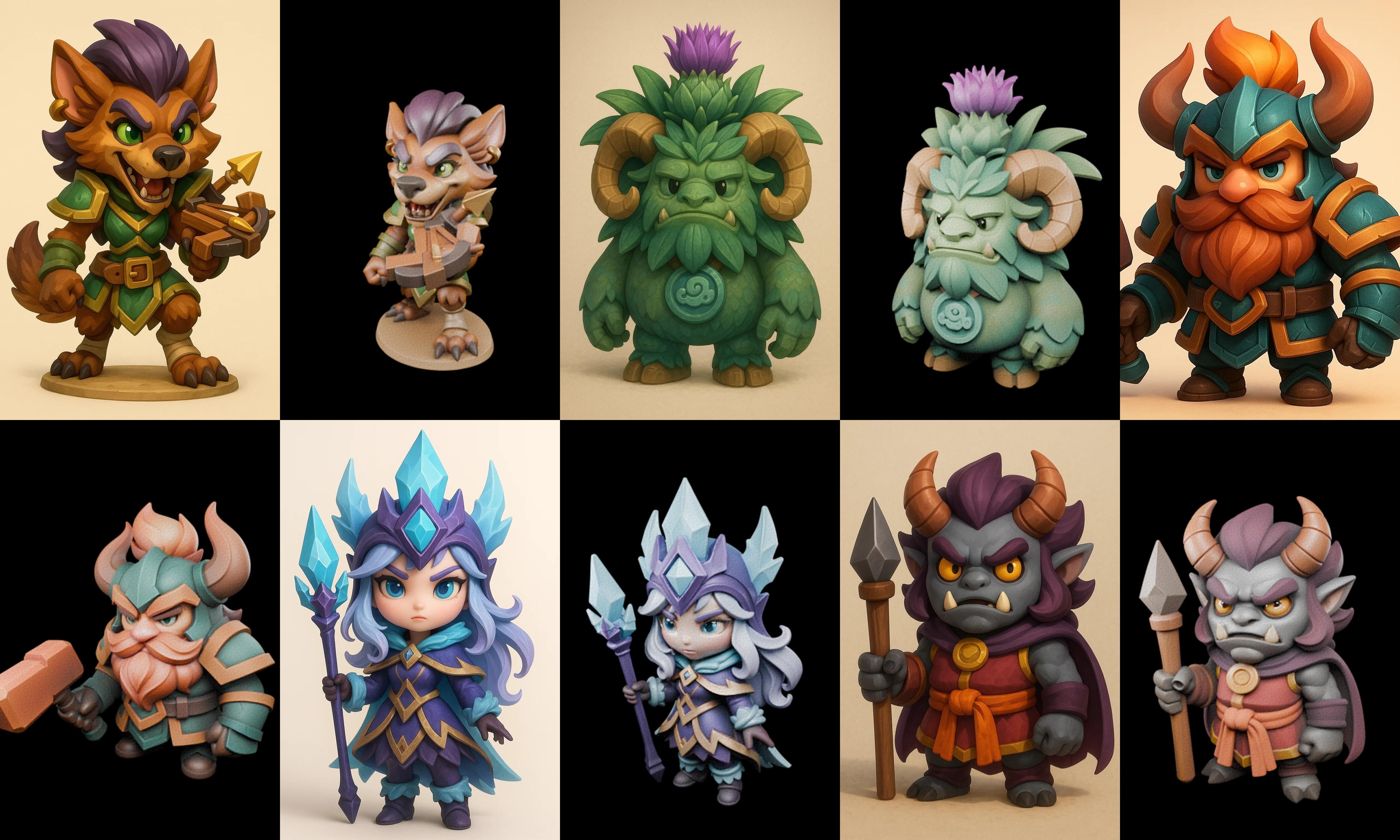 Role Play Fantasy Character bundle 7 pack 100 glb Low-poly 3D model_2