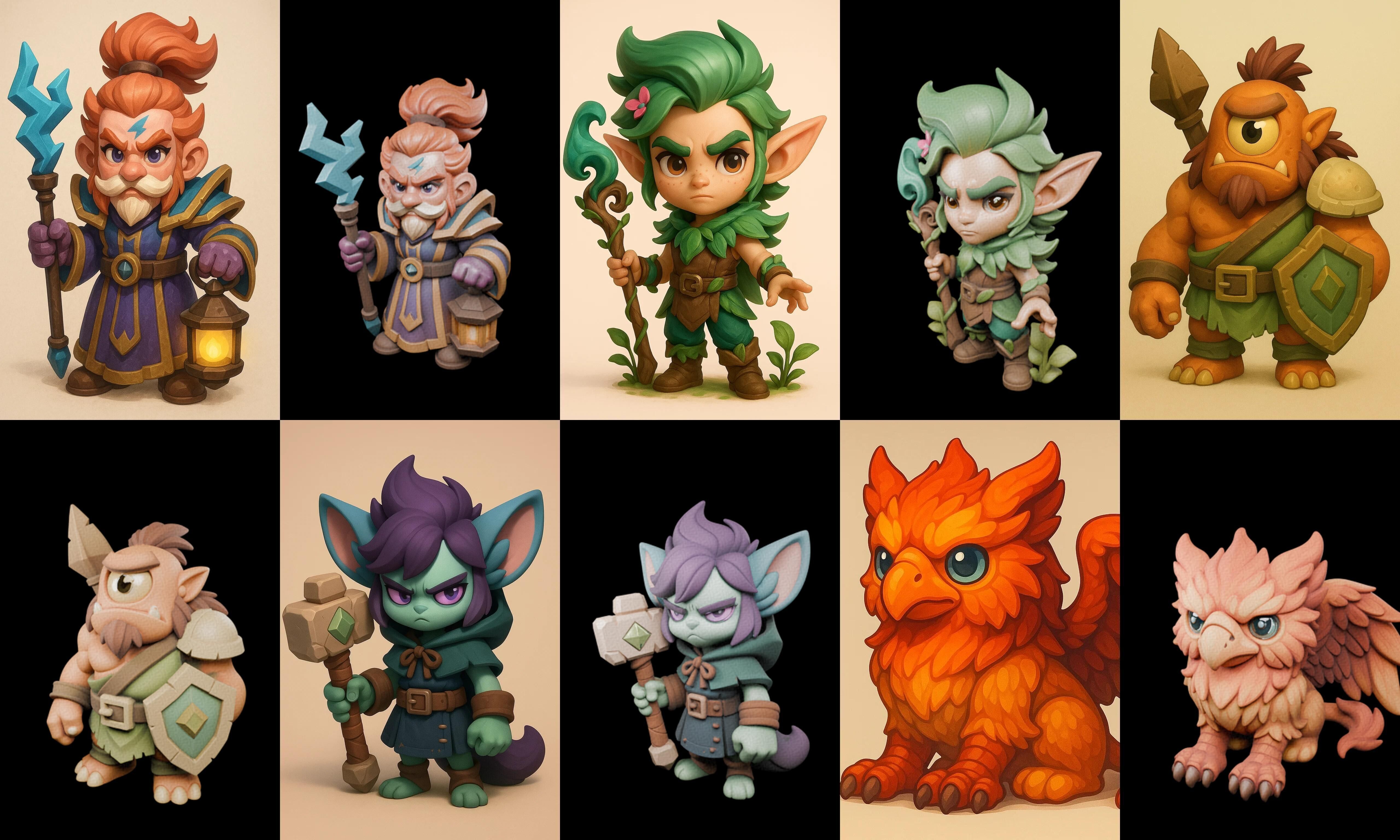 Role Play Fantasy Character bundle 7 pack 100 glb Low-poly 3D model_11