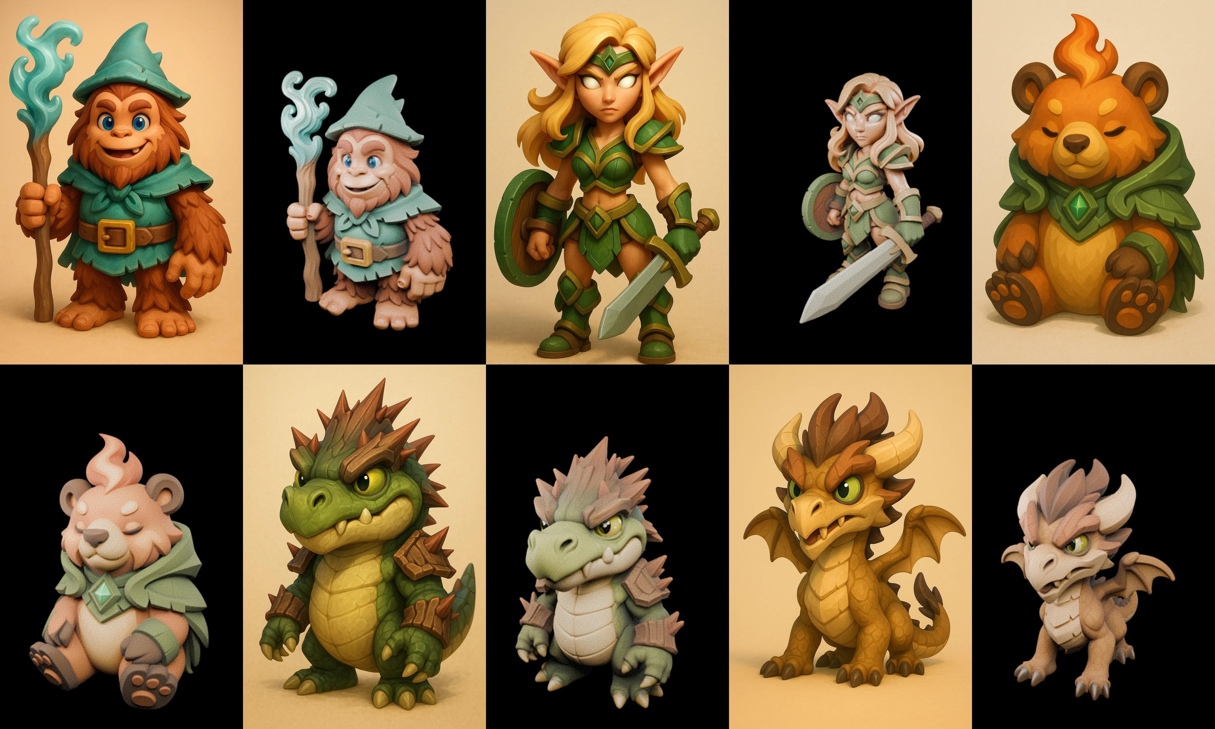 Role Play Fantasy Character bundle 7 pack 100 glb Low-poly 3D model_18