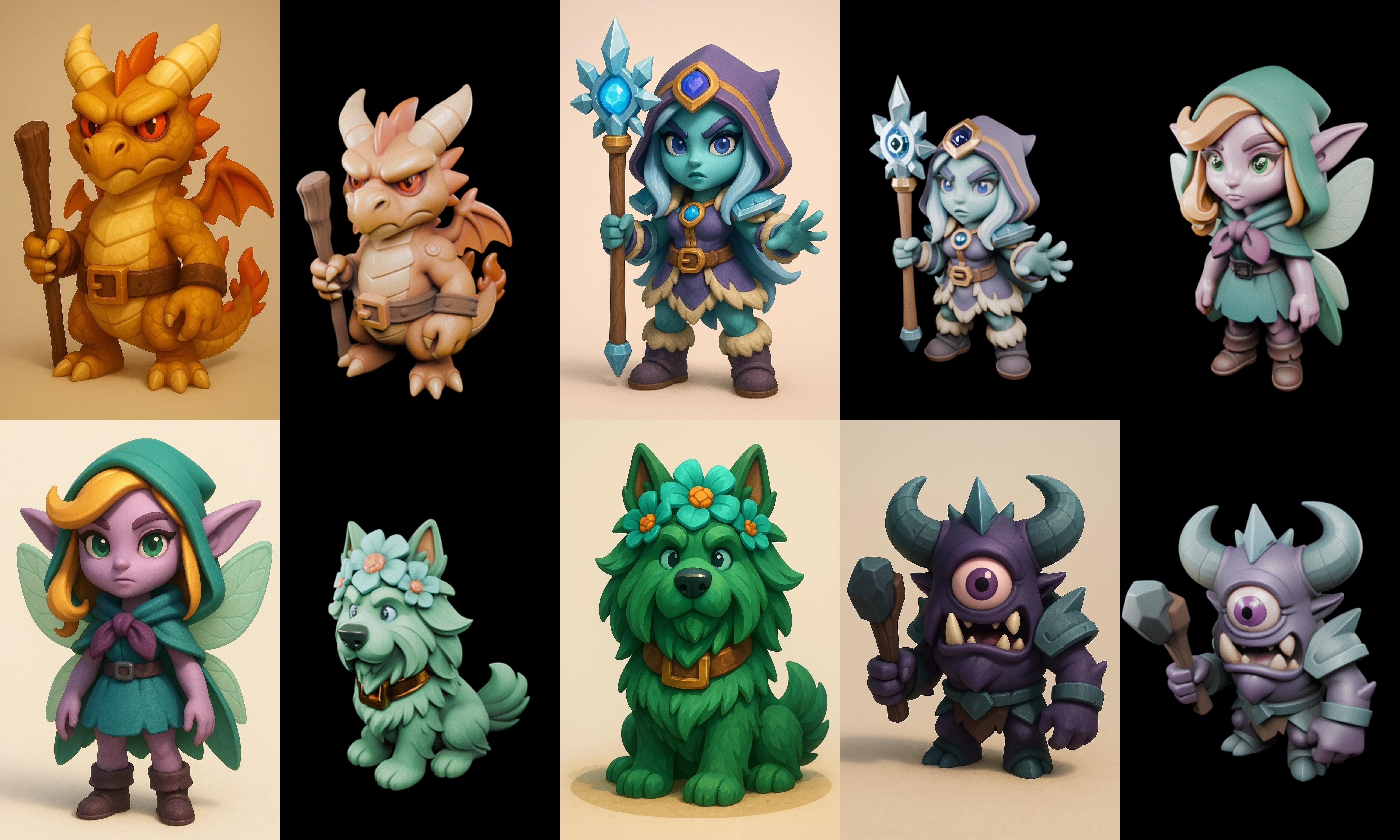 Role Play Fantasy Character bundle 7 pack 100 glb Low-poly 3D model_1