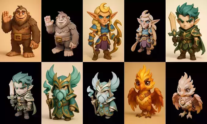 Role Play Fantasy Character bundle 66 pack 100 glb