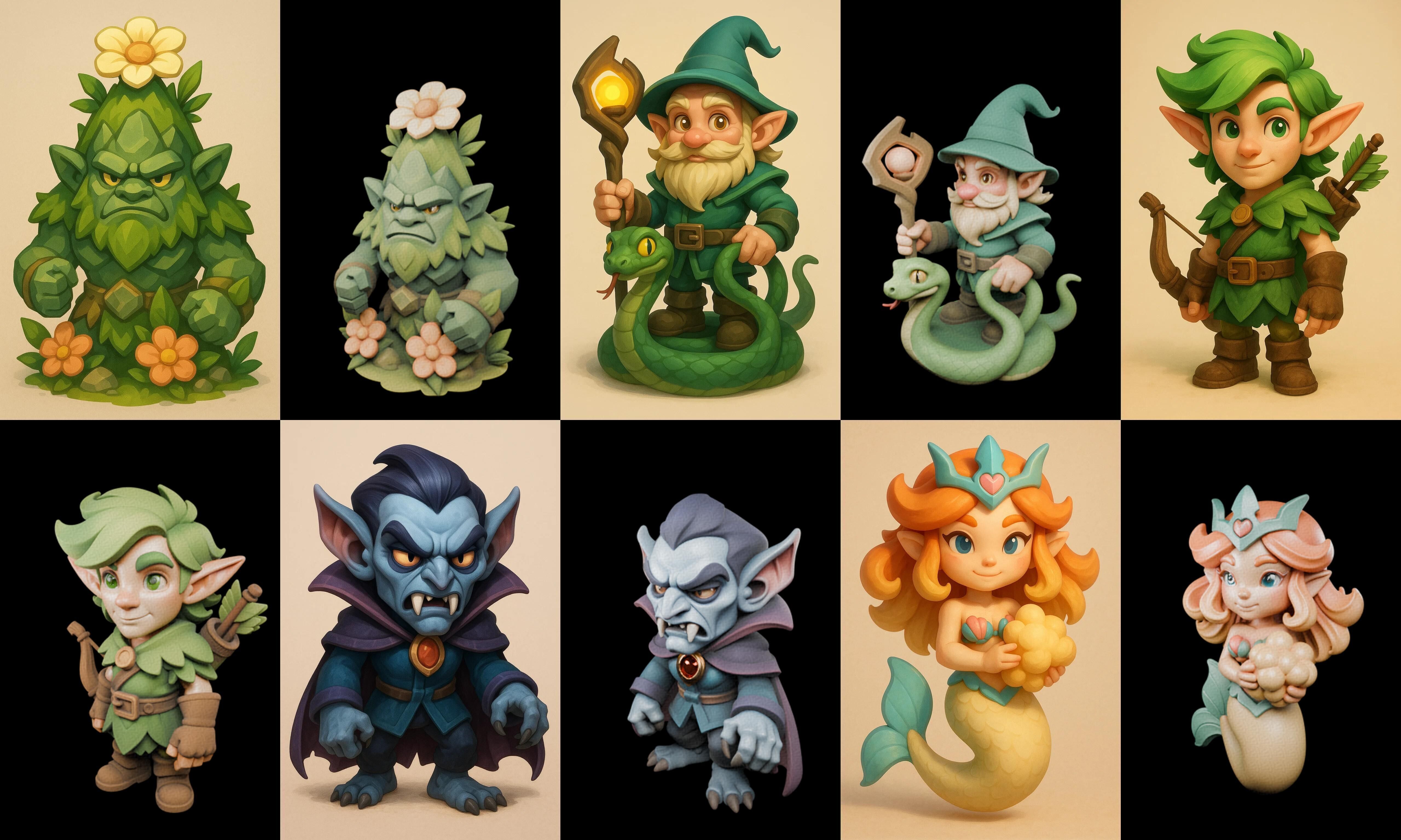 Role Play Fantasy Character bundle 65 pack 100 glb Low-poly 3D model_1