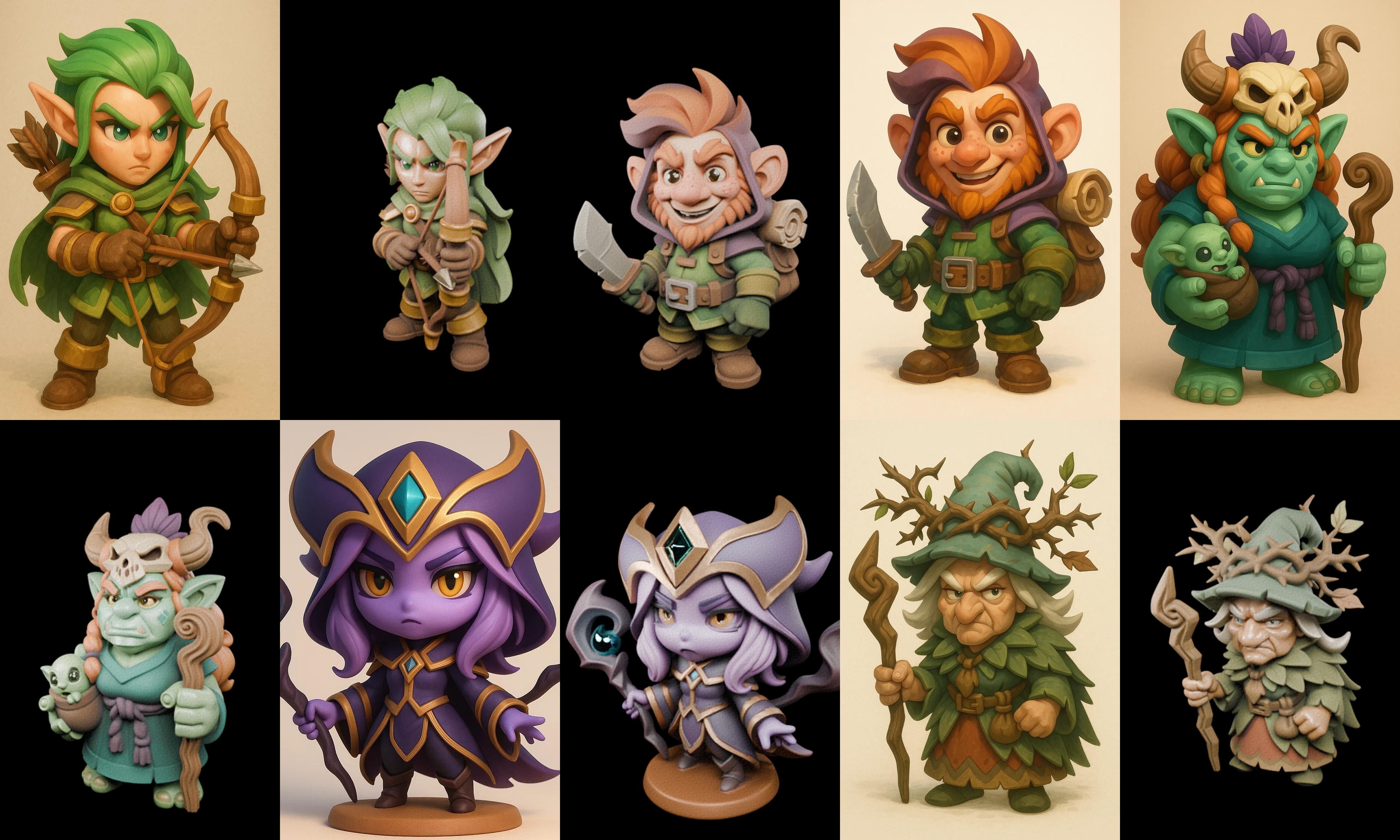 Role Play Fantasy Character bundle 65 pack 100 glb Low-poly 3D model_14