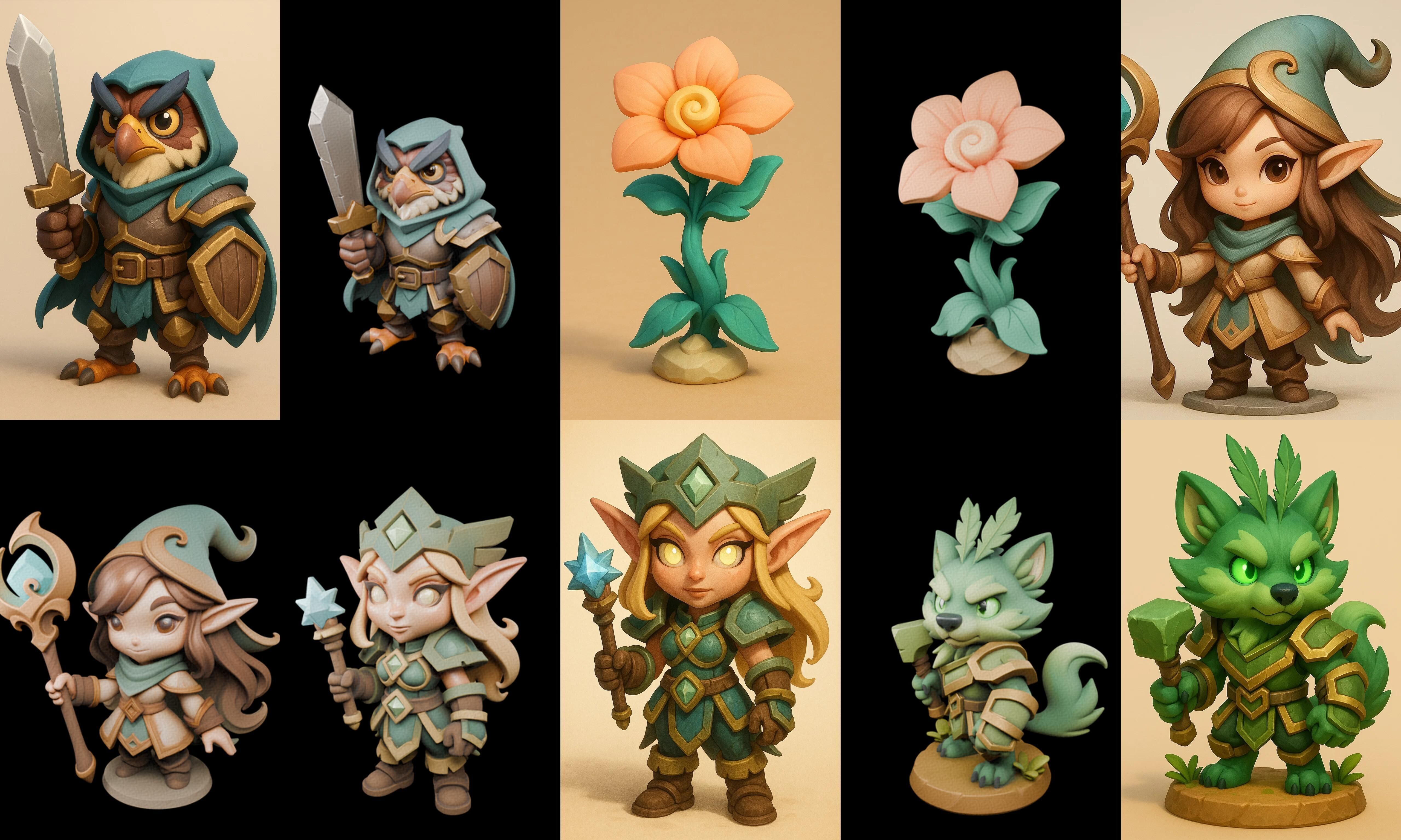 Role Play Fantasy Character bundle 65 pack 100 glb Low-poly 3D model_18
