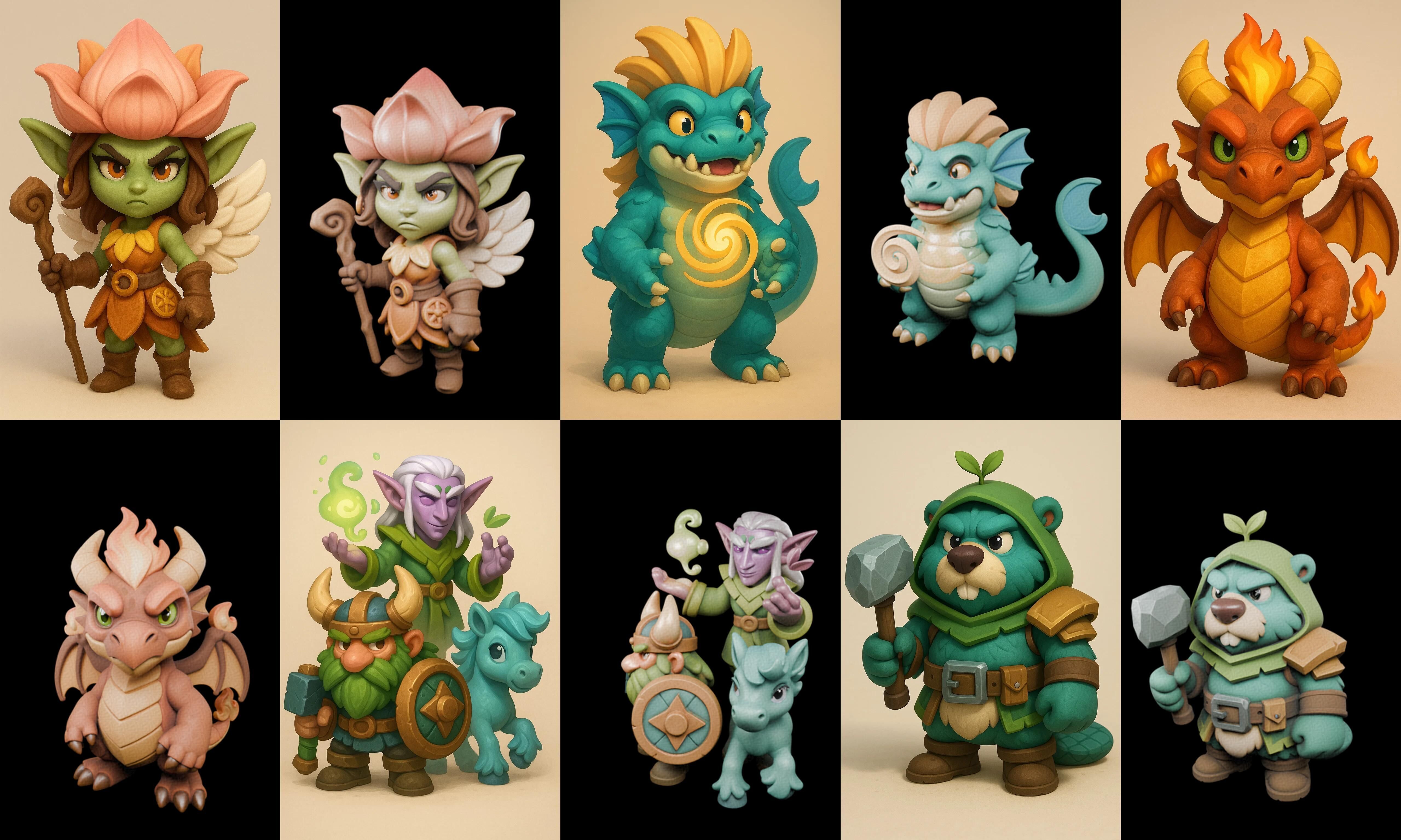 Role Play Fantasy Character bundle 65 pack 100 glb Low-poly 3D model_19