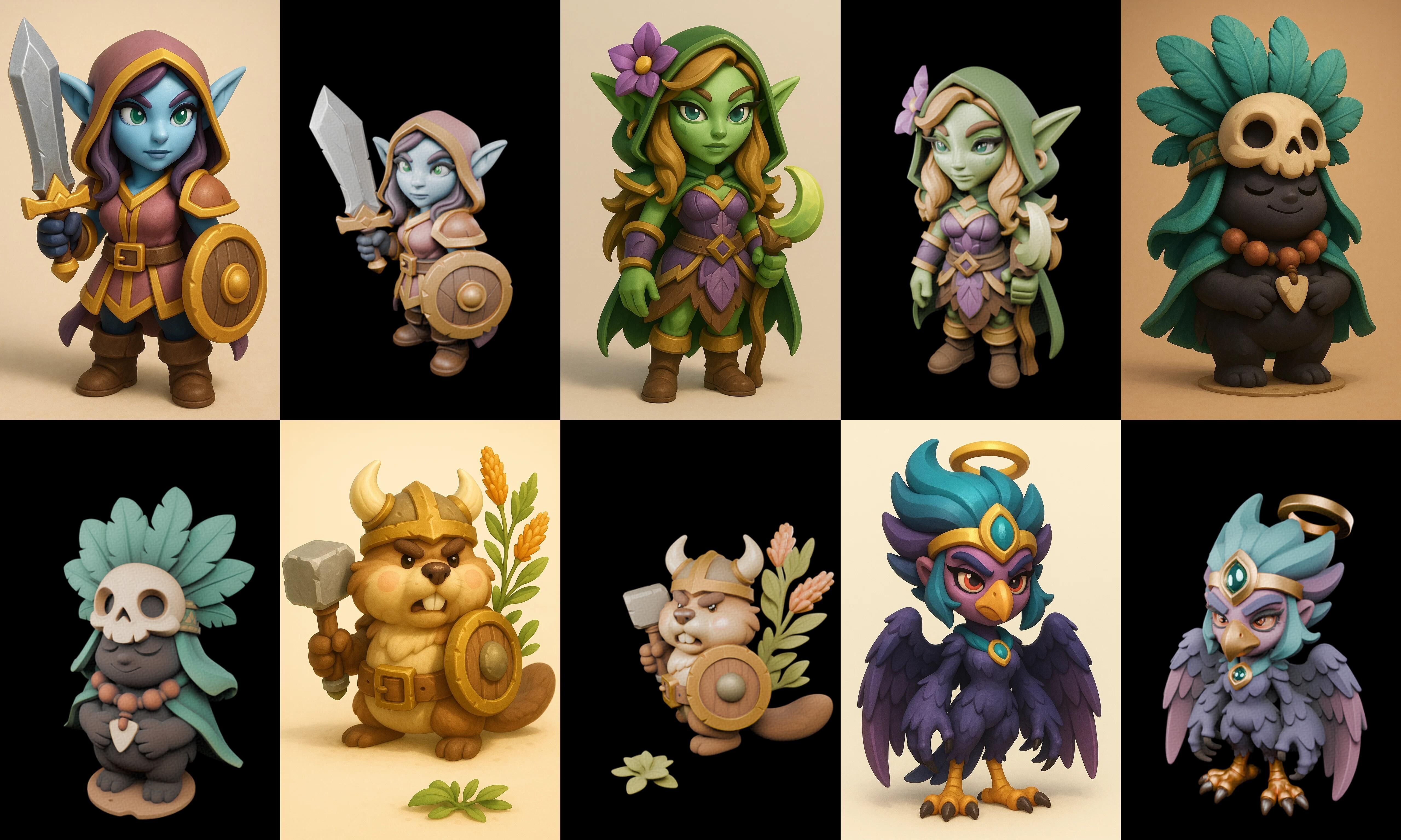 Role Play Fantasy Character bundle 62 pack 100 glb Low-poly 3D model_11