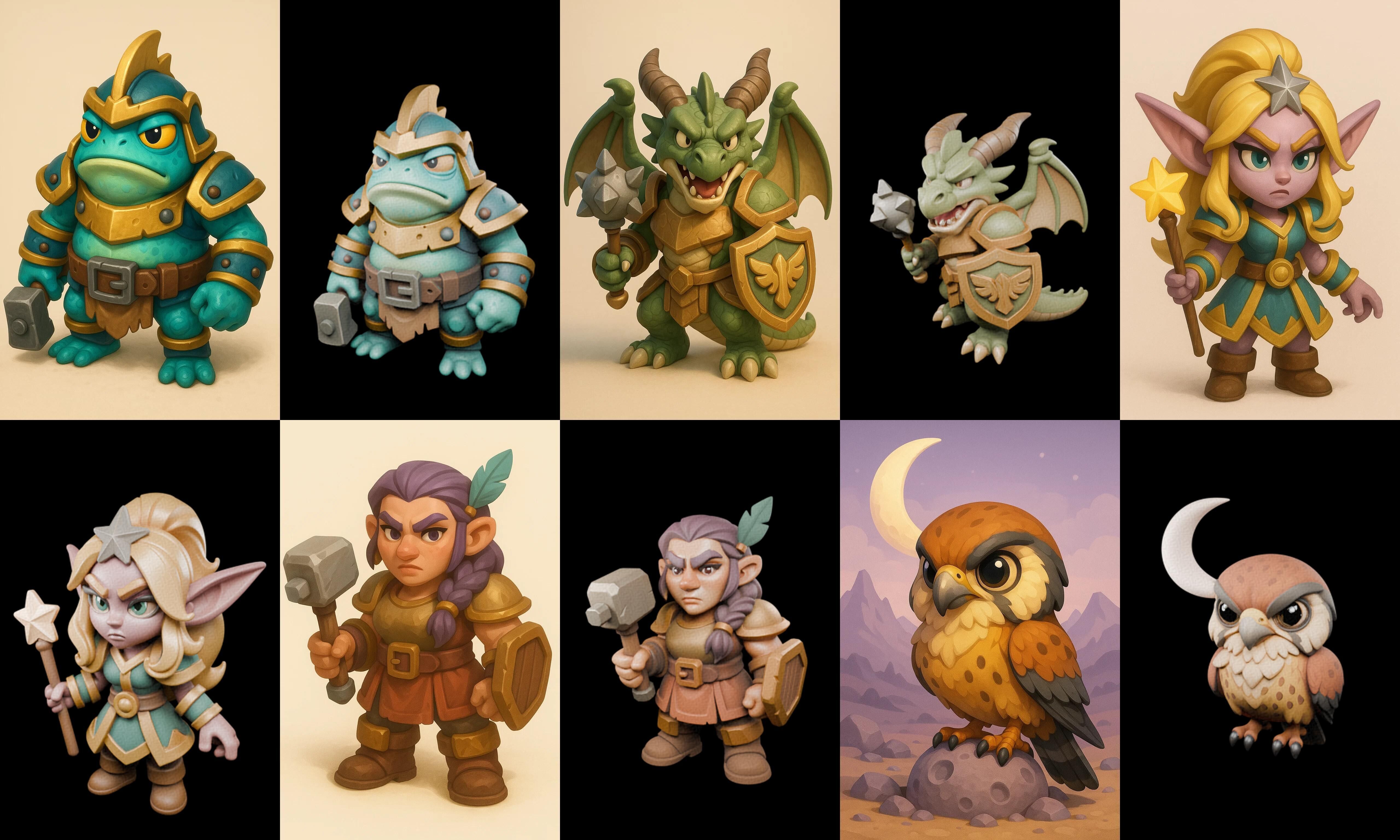 Role Play Fantasy Character bundle 62 pack 100 glb Low-poly 3D model_10