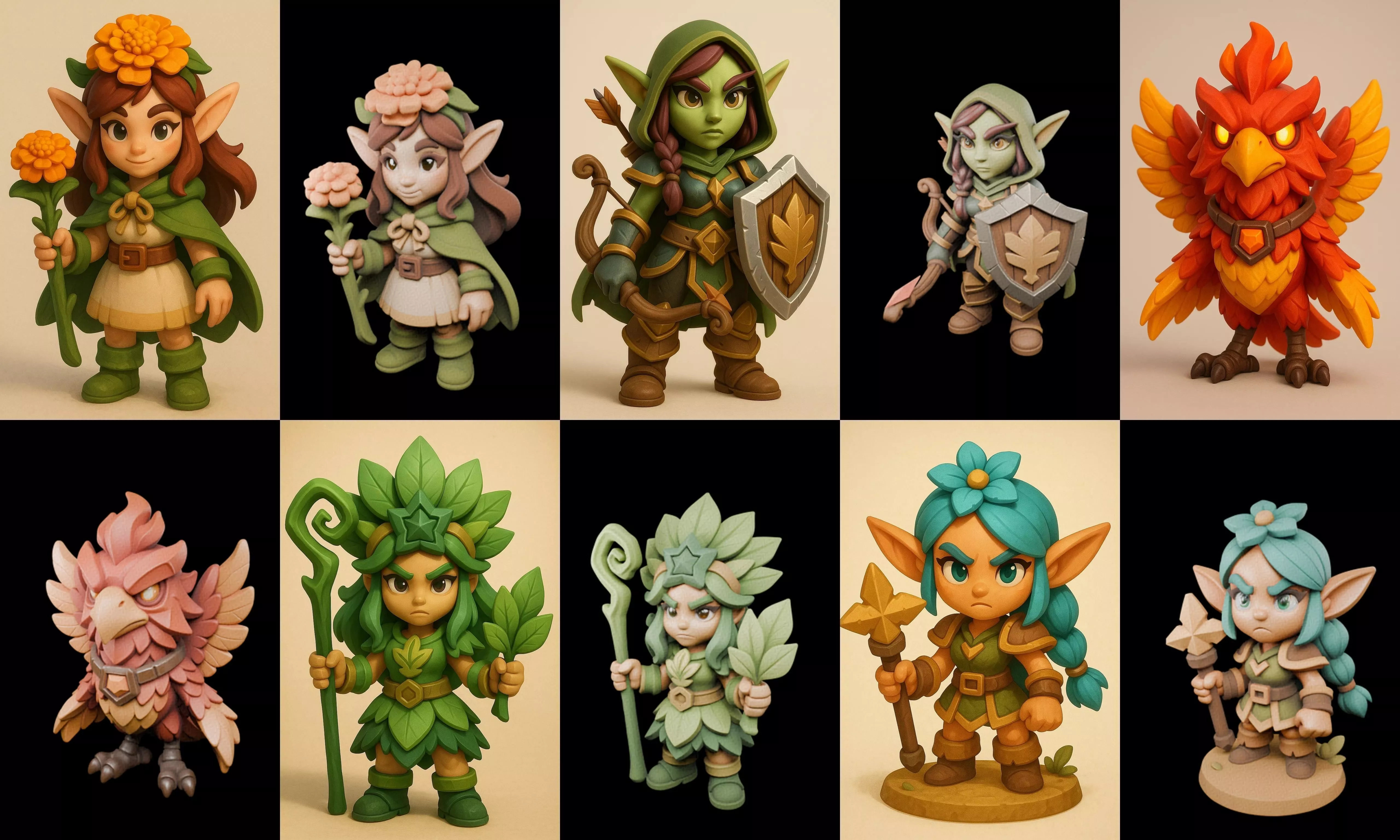 Role Play Fantasy Character bundle 56 pack 100 glb Low-poly 3D model