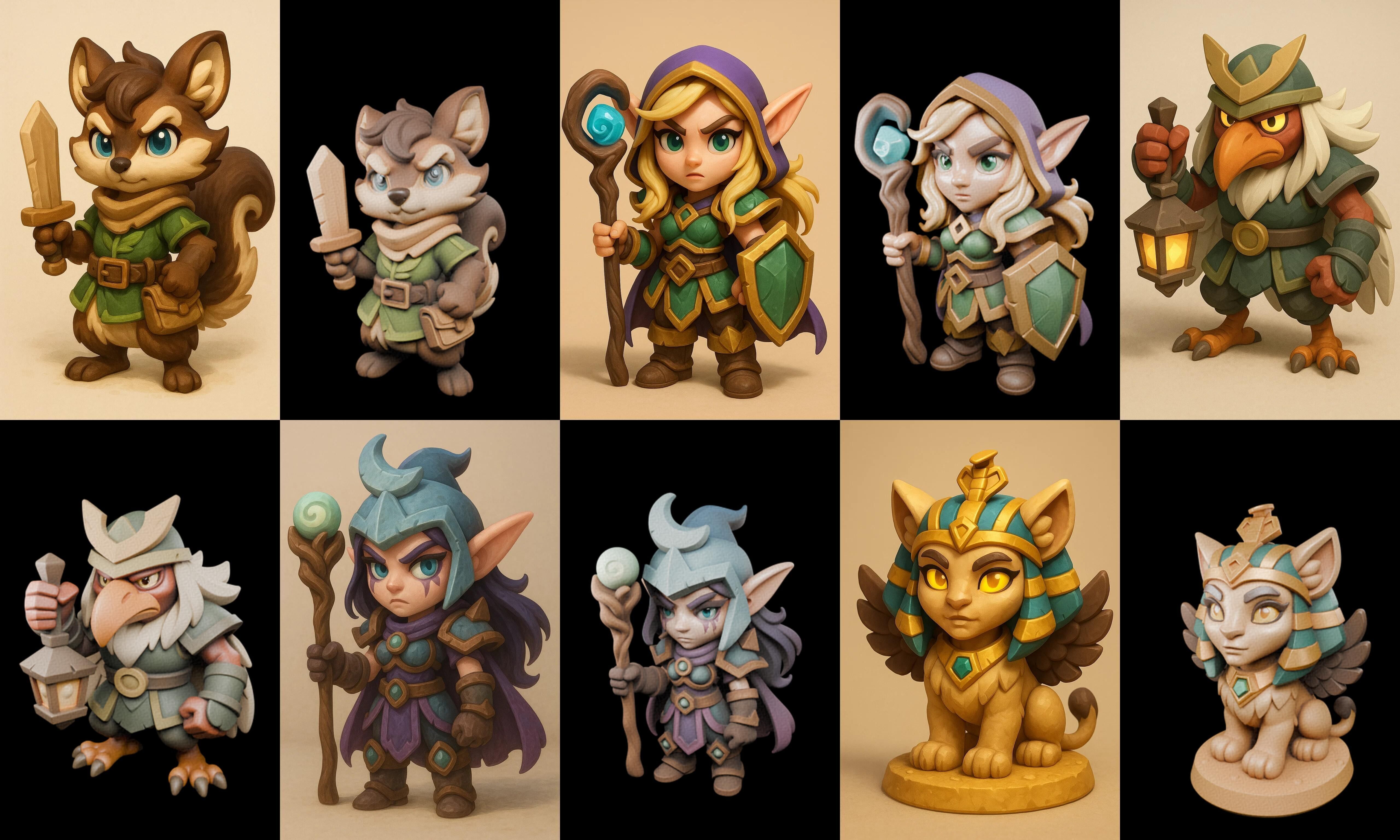 Role Play Fantasy Character bundle 53 pack 100 glb Low-poly 3D model_13