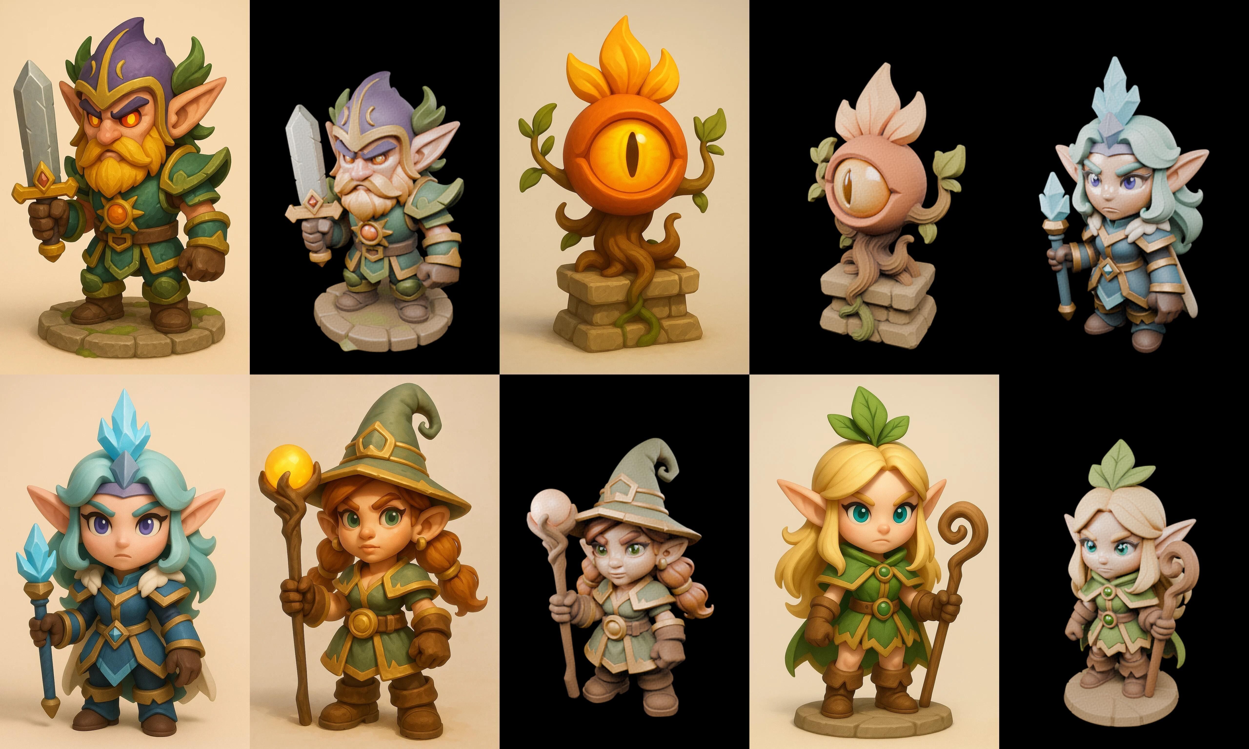 Role Play Fantasy Character bundle 53 pack 100 glb Low-poly 3D model_14