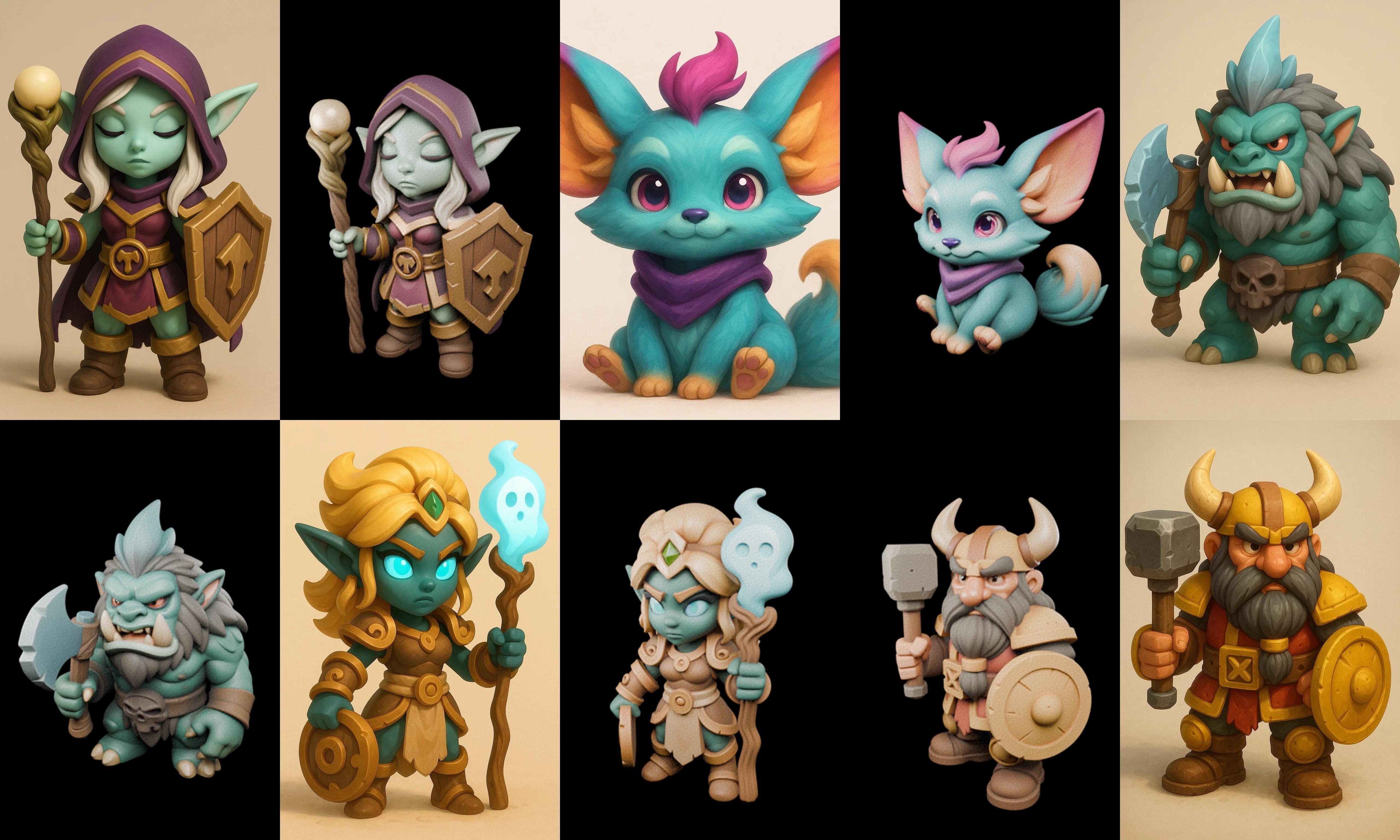 Role Play Fantasy Character bundle 53 pack 100 glb Low-poly 3D model_17