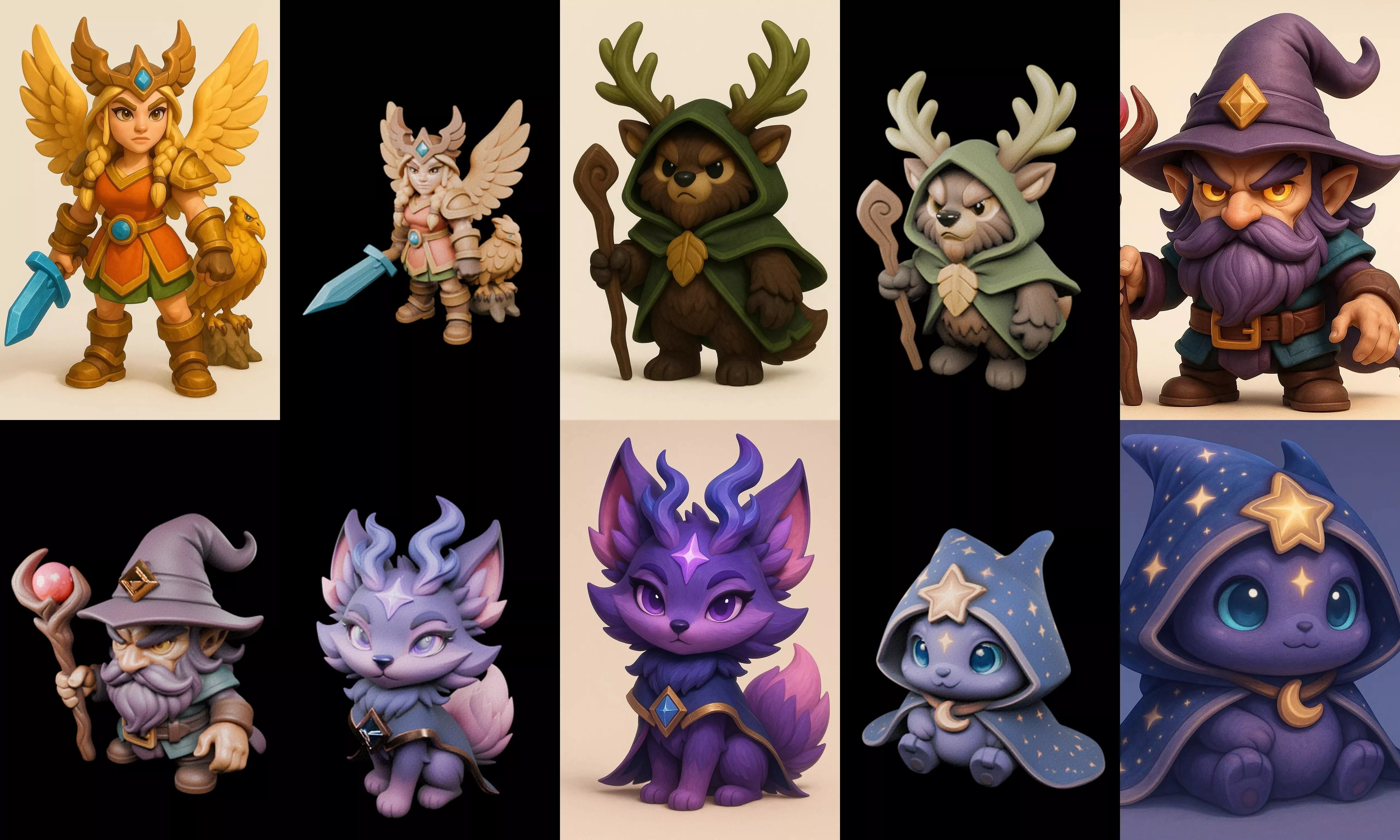 Role Play Fantasy Character bundle 47 pack 100 glb Low-poly 3D model