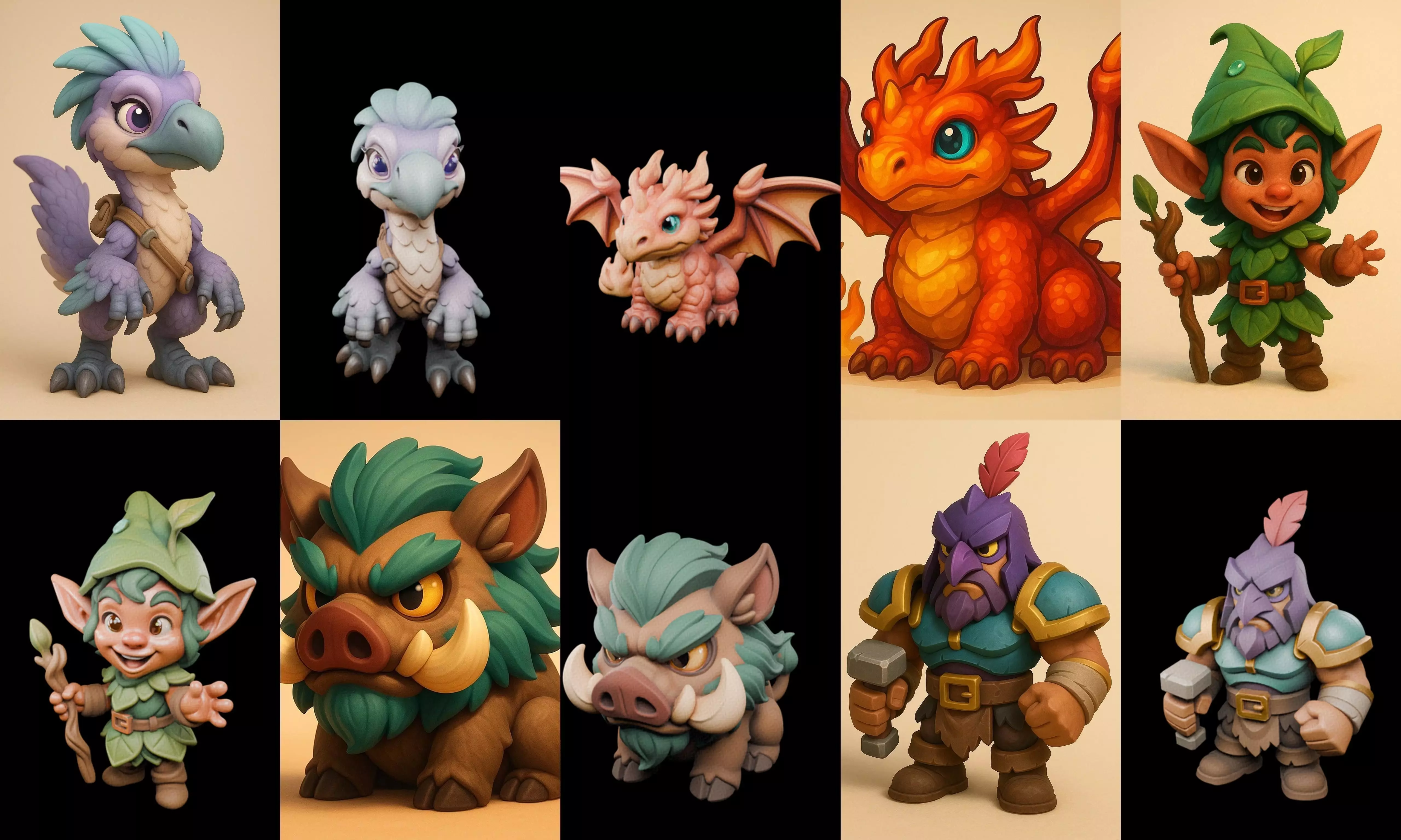 Role Play Fantasy Character bundle 46 pack 100 glb Low-poly 3D model_0
