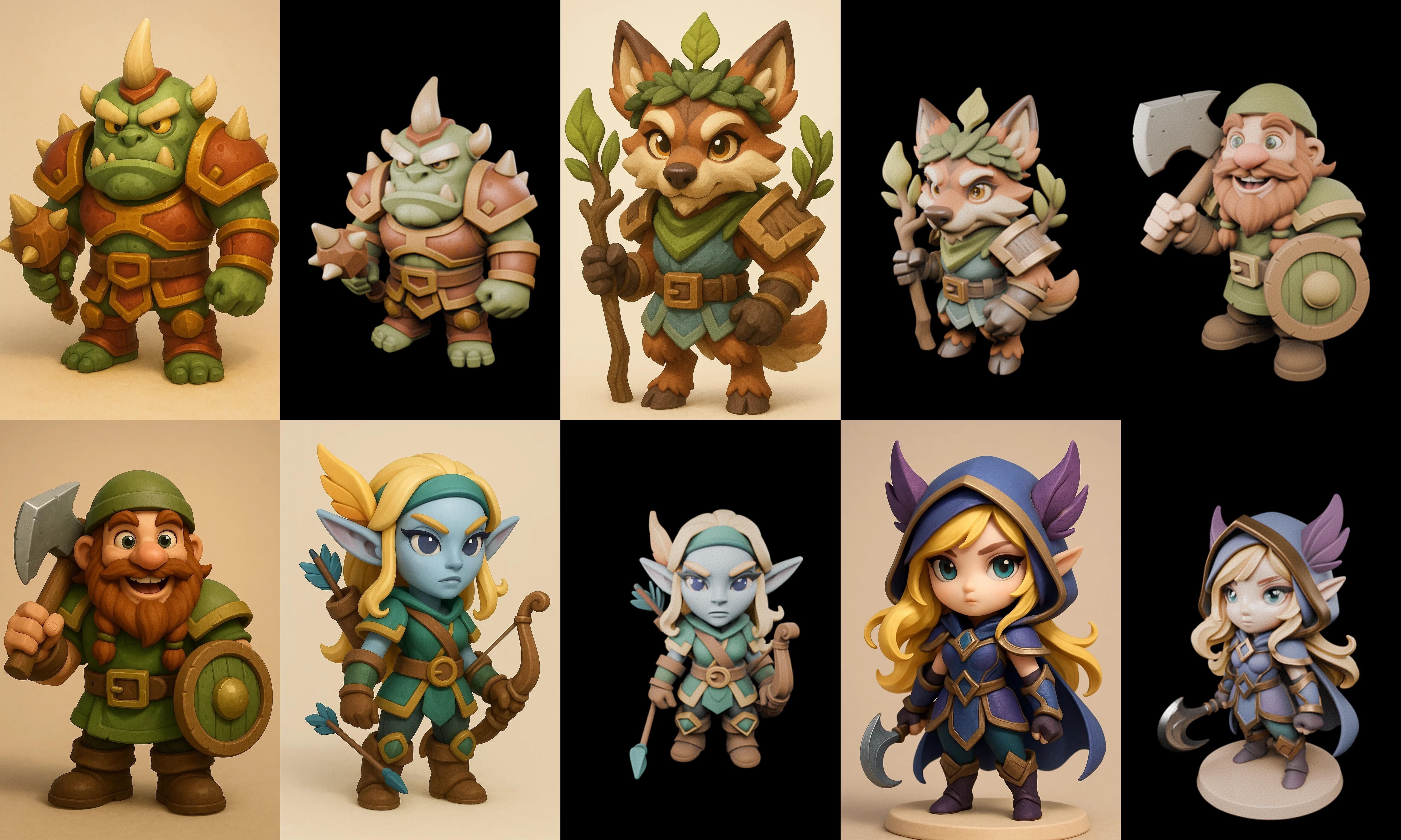 Role Play Fantasy Character bundle 46 pack 100 glb Low-poly 3D model_18