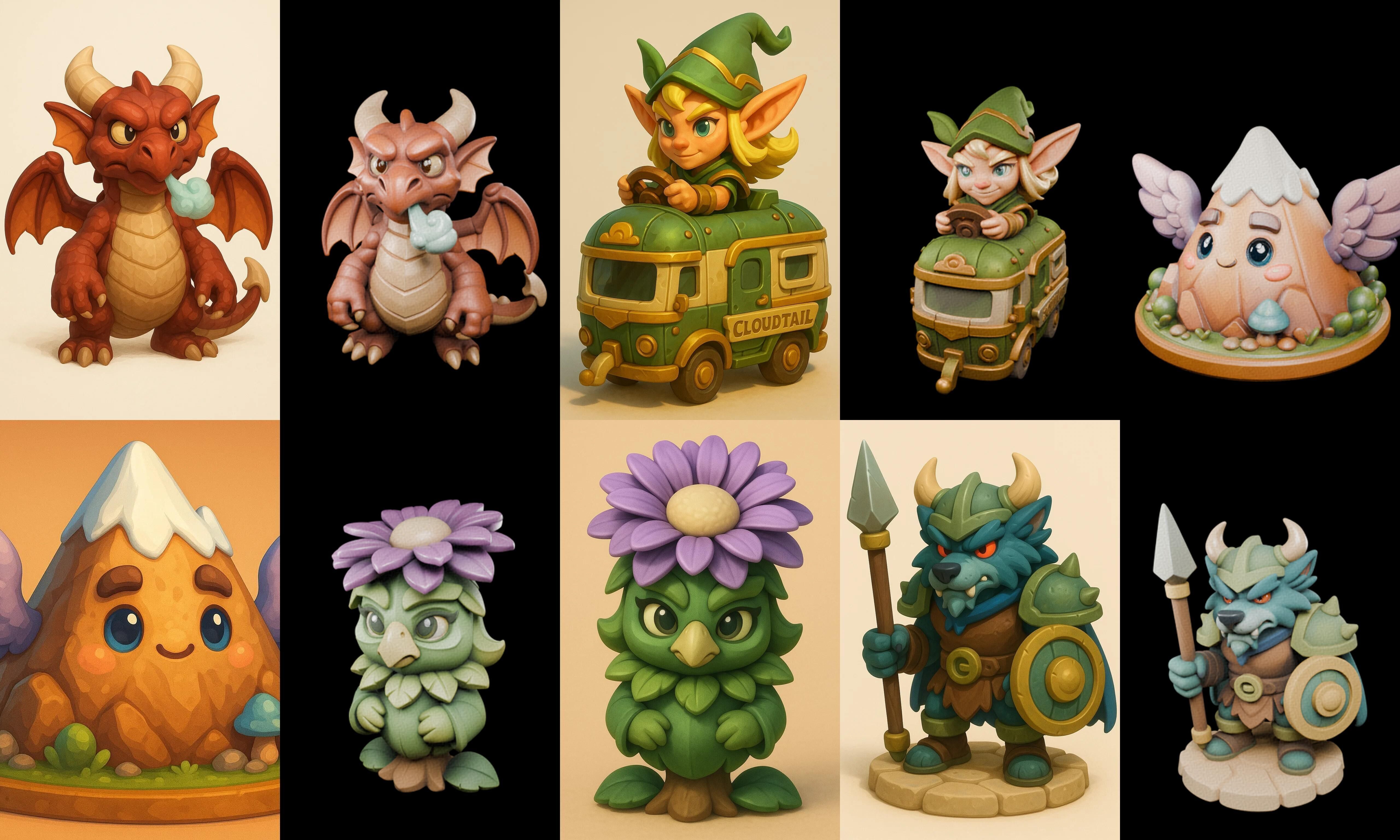 Role Play Fantasy Character bundle 46 pack 100 glb Low-poly 3D model_6