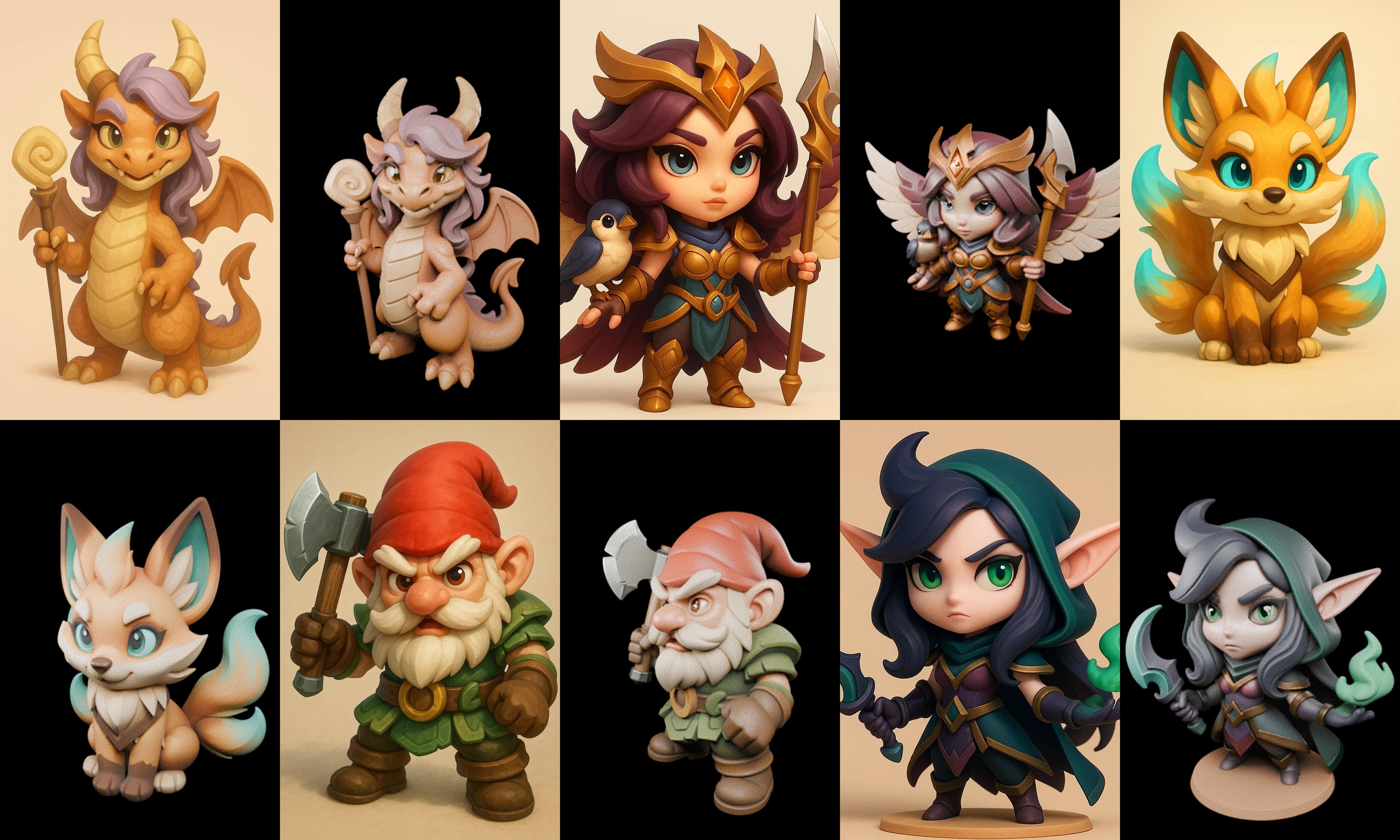Role Play Fantasy Character bundle 42 pack 100 glb Low-poly 3D model_18