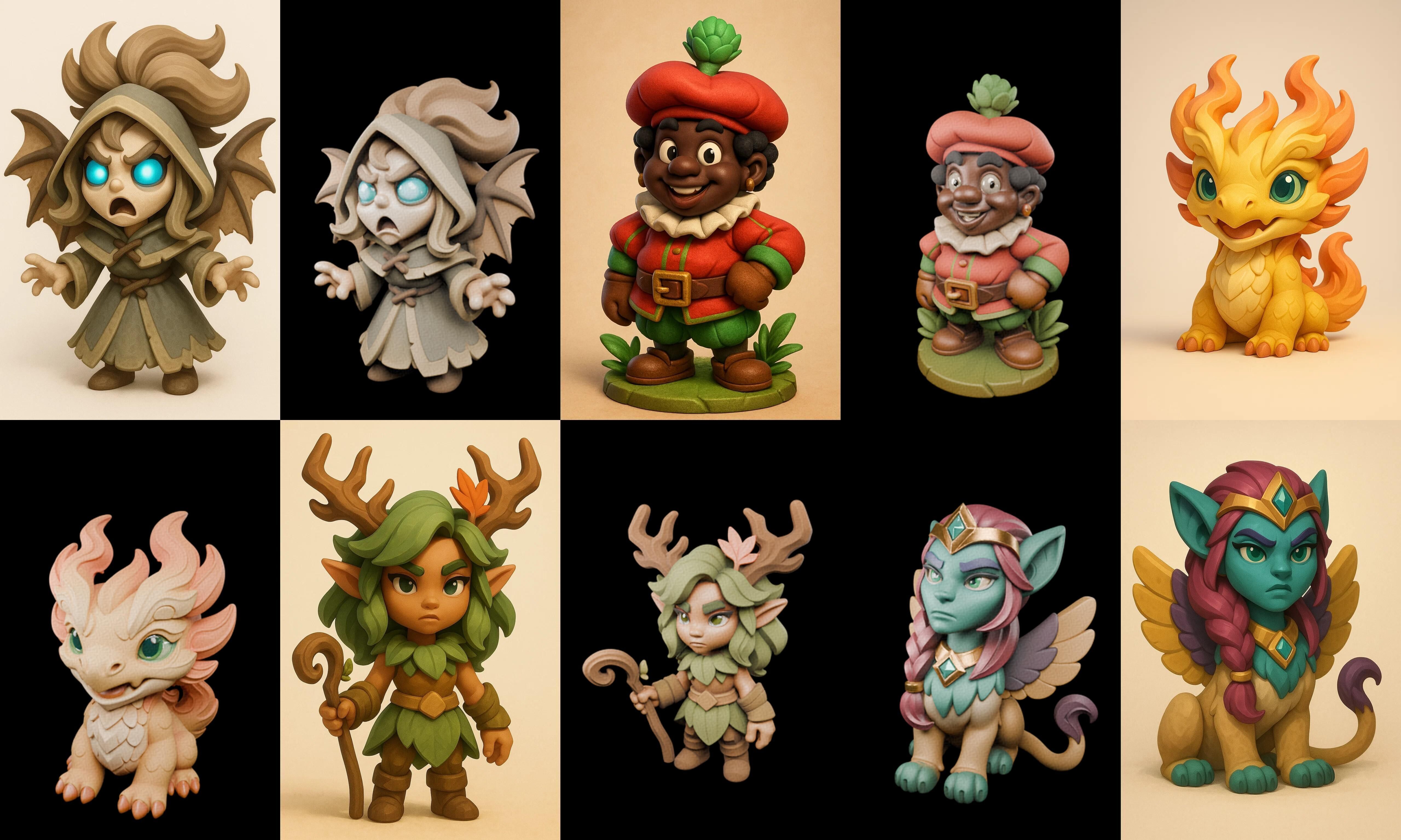 Role Play Fantasy Character bundle 42 pack 100 glb Low-poly 3D model_9