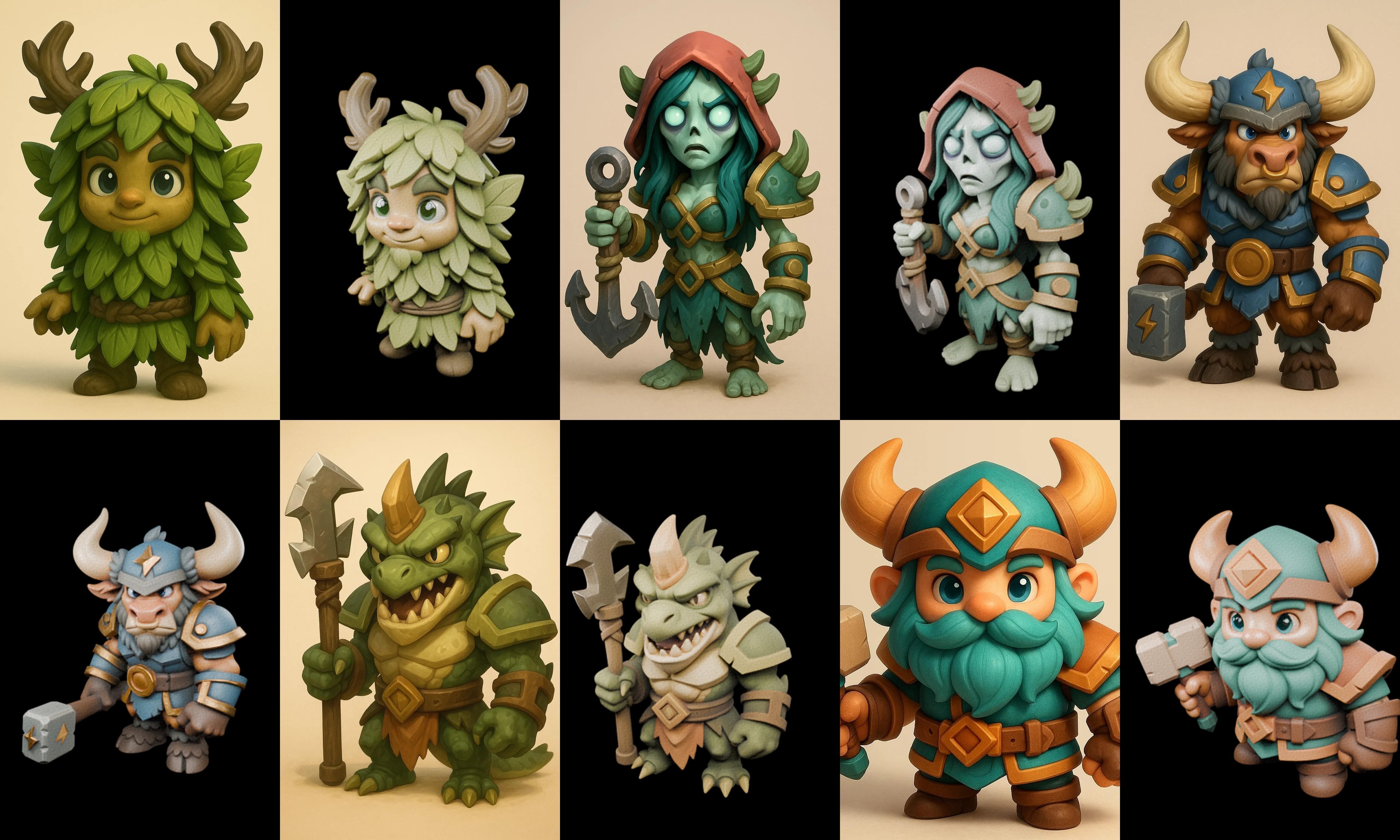 Role Play Fantasy Character bundle 42 pack 100 glb Low-poly 3D model_3