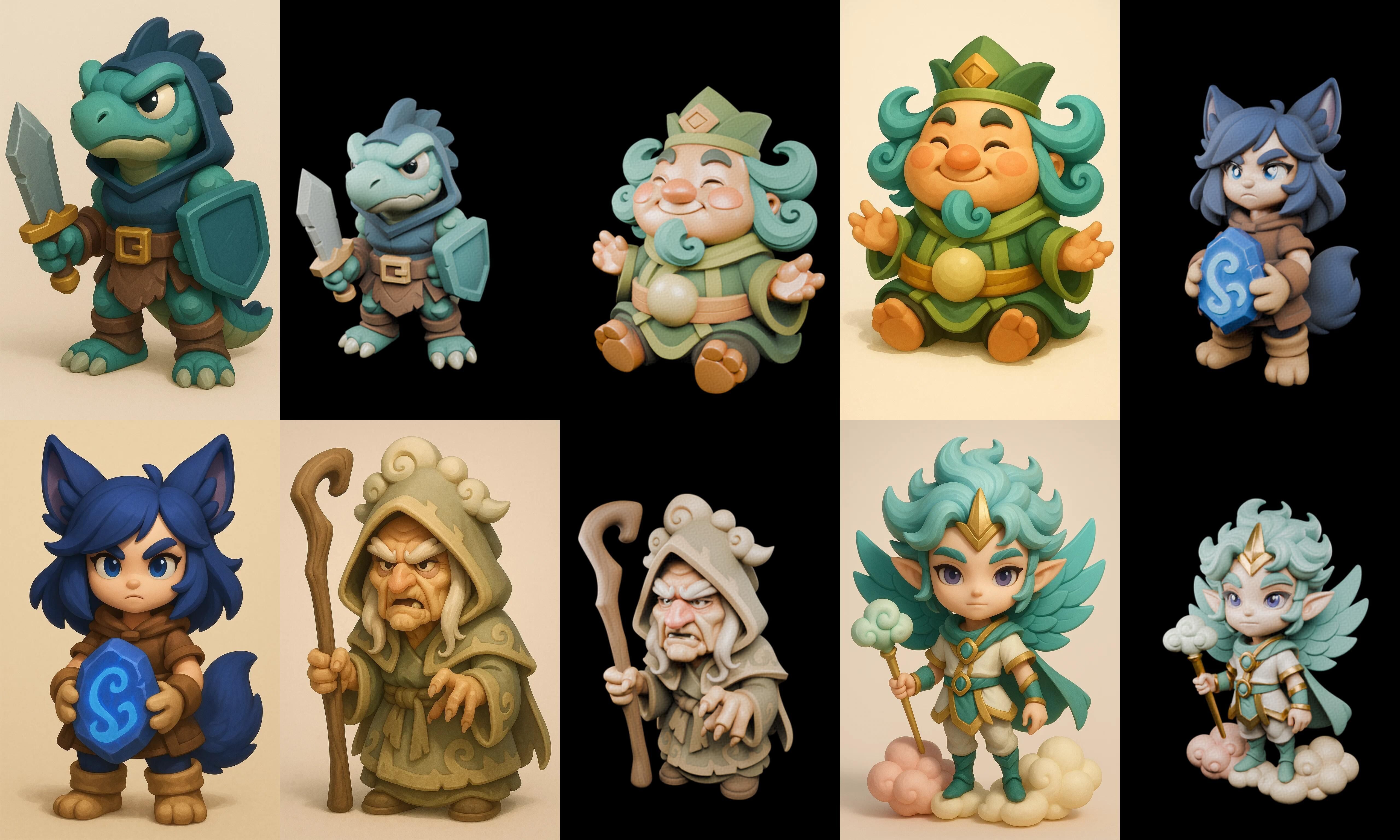 Role Play Fantasy Character bundle 42 pack 100 glb Low-poly 3D model_11