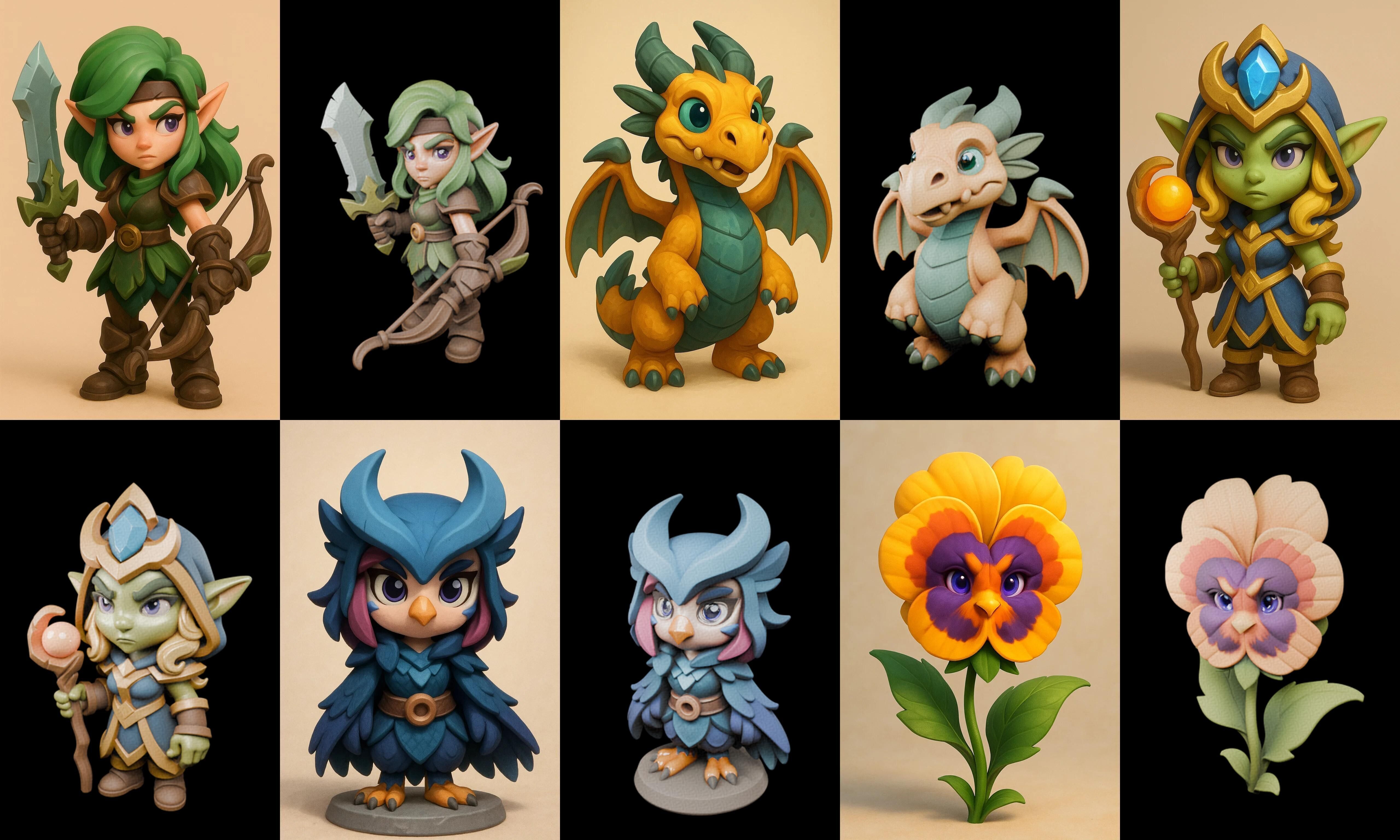 Role Play Fantasy Character bundle 42 pack 100 glb Low-poly 3D model_2