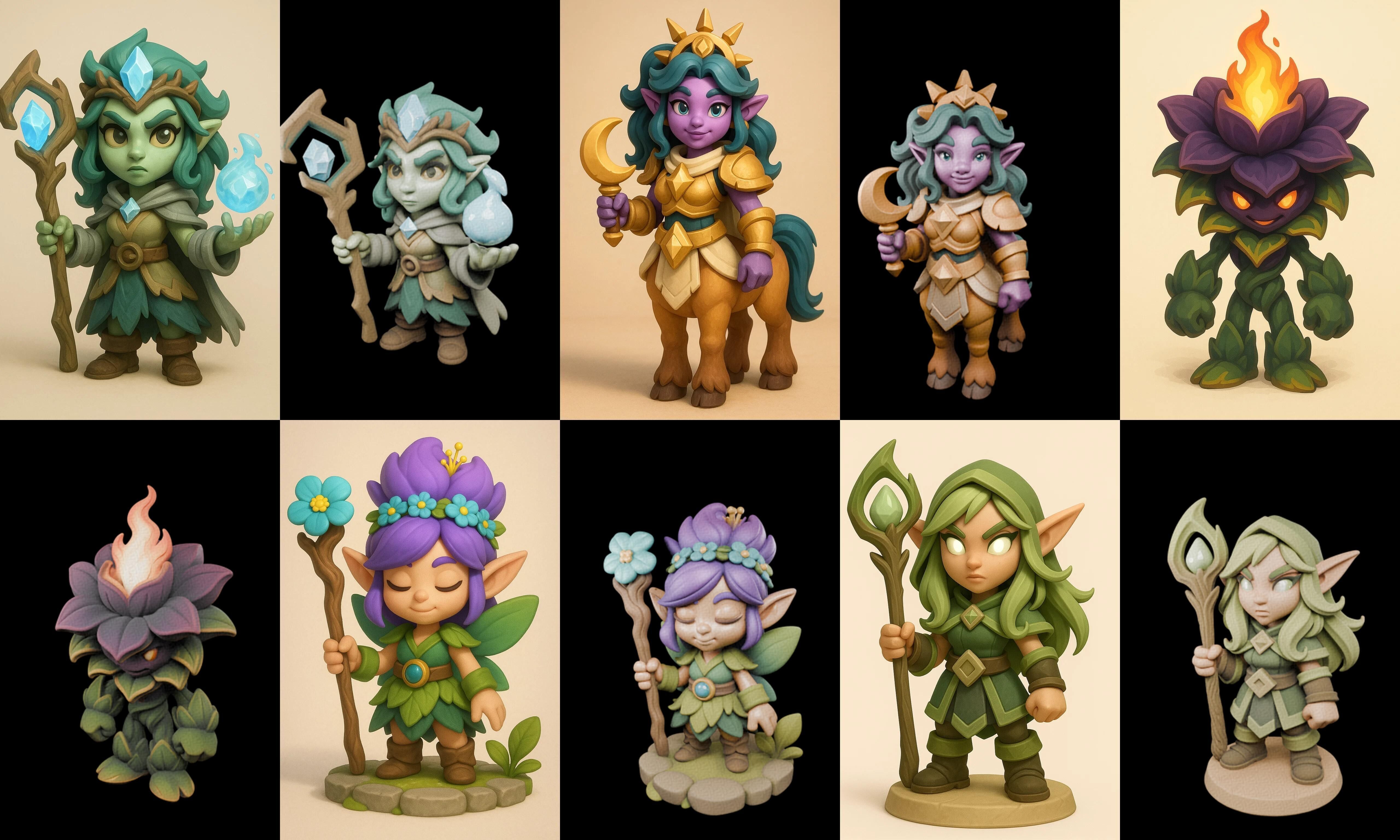 Role Play Fantasy Character bundle 42 pack 100 glb Low-poly 3D model_7