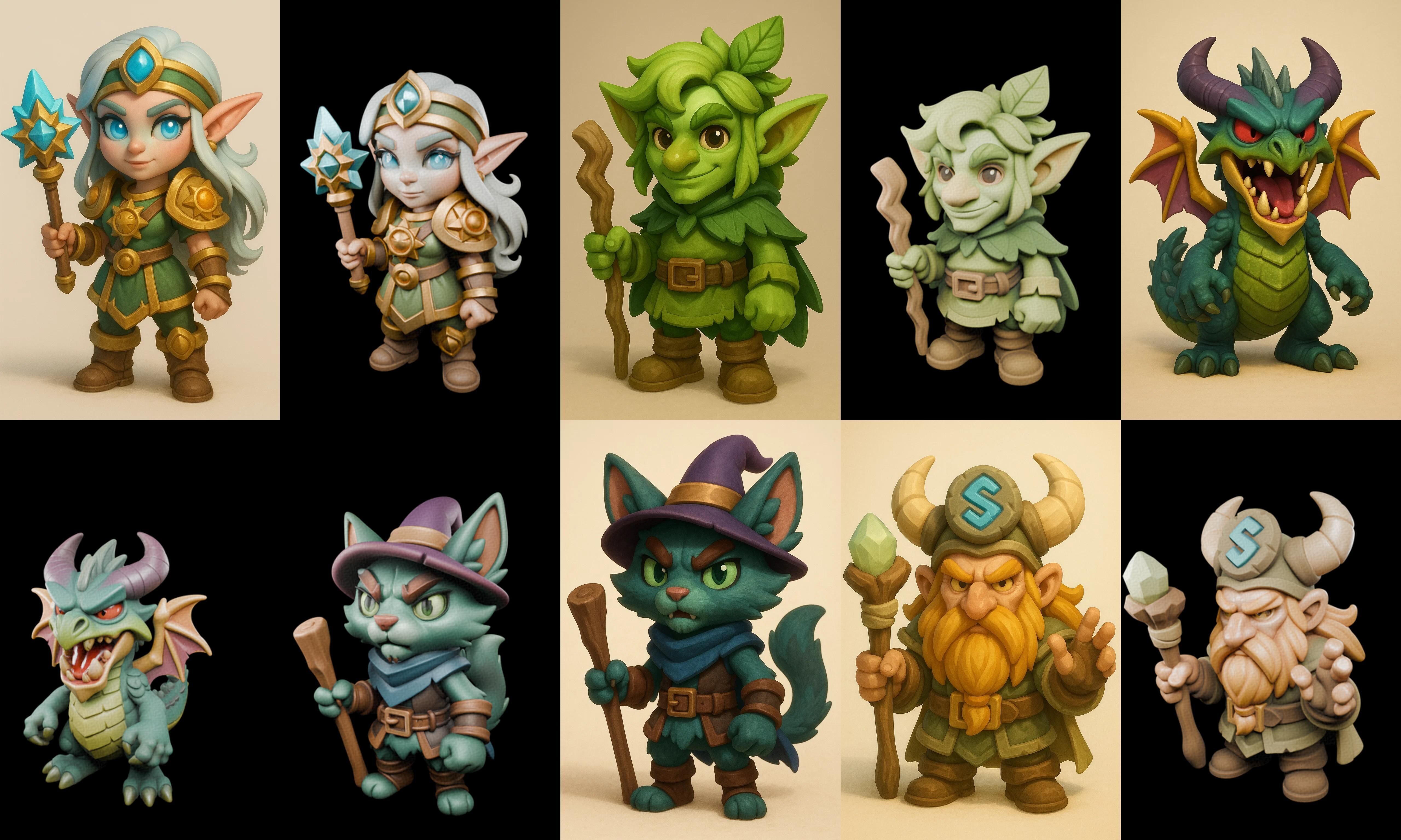 Role Play Fantasy Character bundle 42 pack 100 glb Low-poly 3D model_6