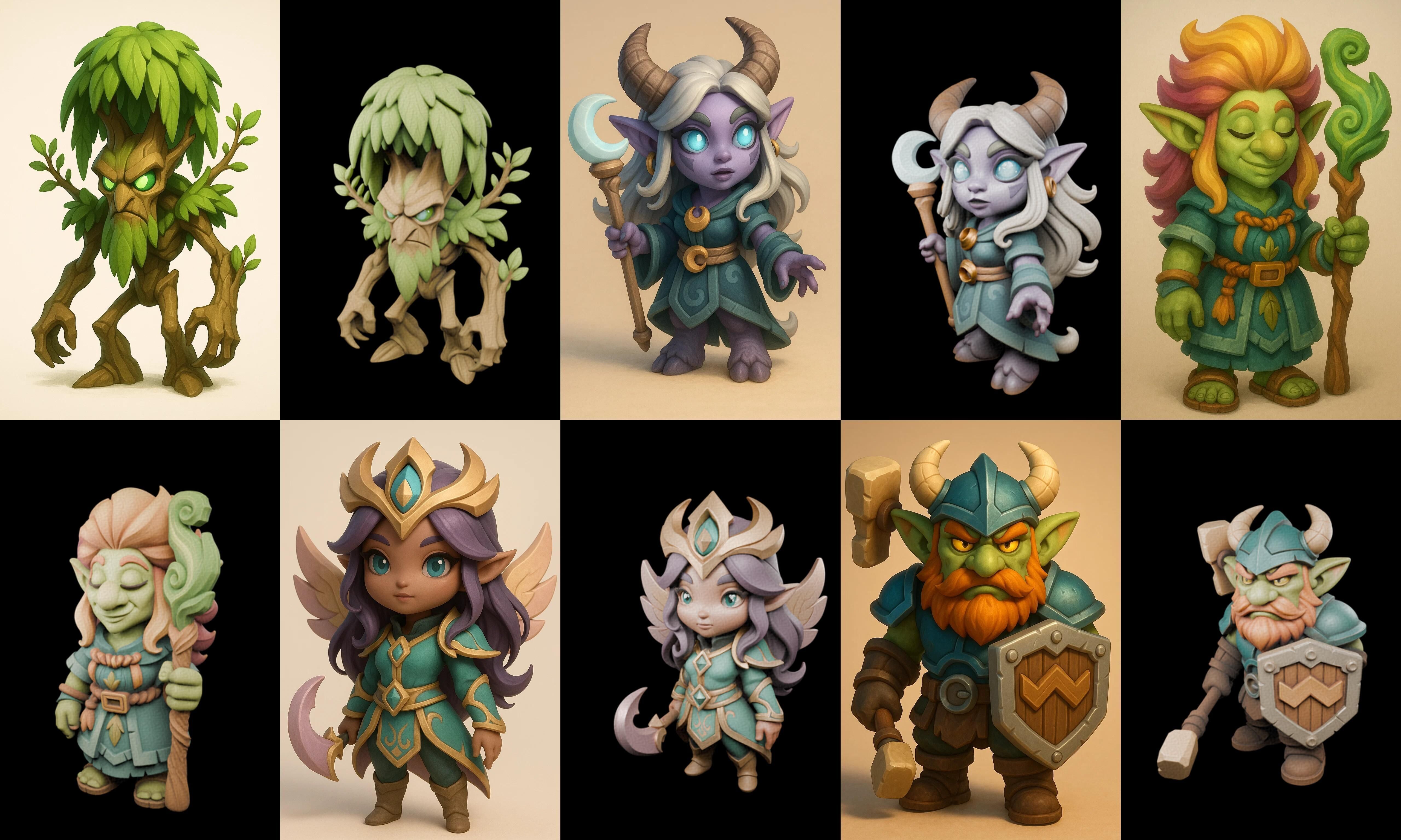 Role Play Fantasy Character bundle 40 pack 100 glb Low-poly 3D model_11