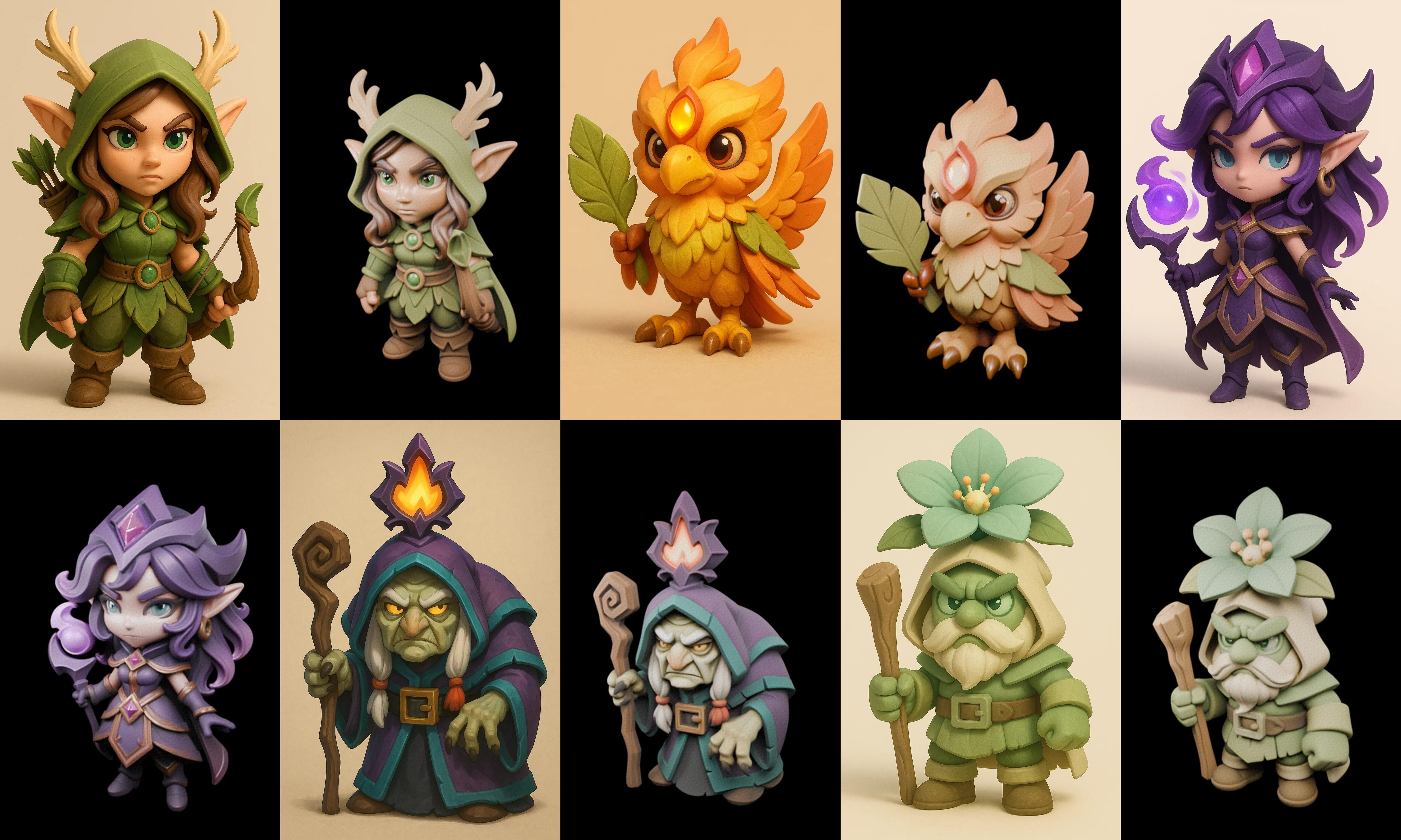 Role Play Fantasy Character bundle 40 pack 100 glb Low-poly 3D model_3