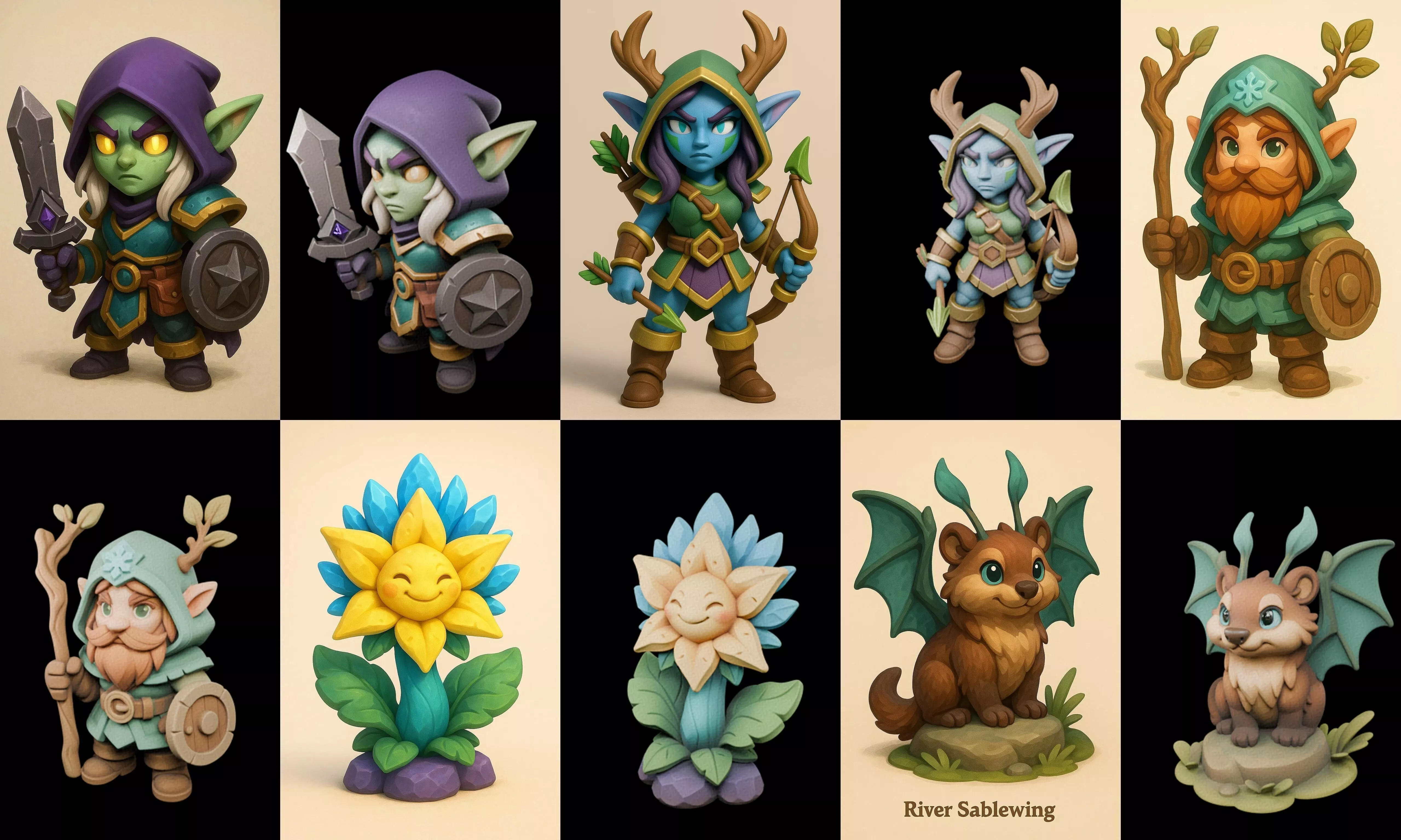 Role Play Fantasy Character bundle 40 pack 100 glb Low-poly 3D model