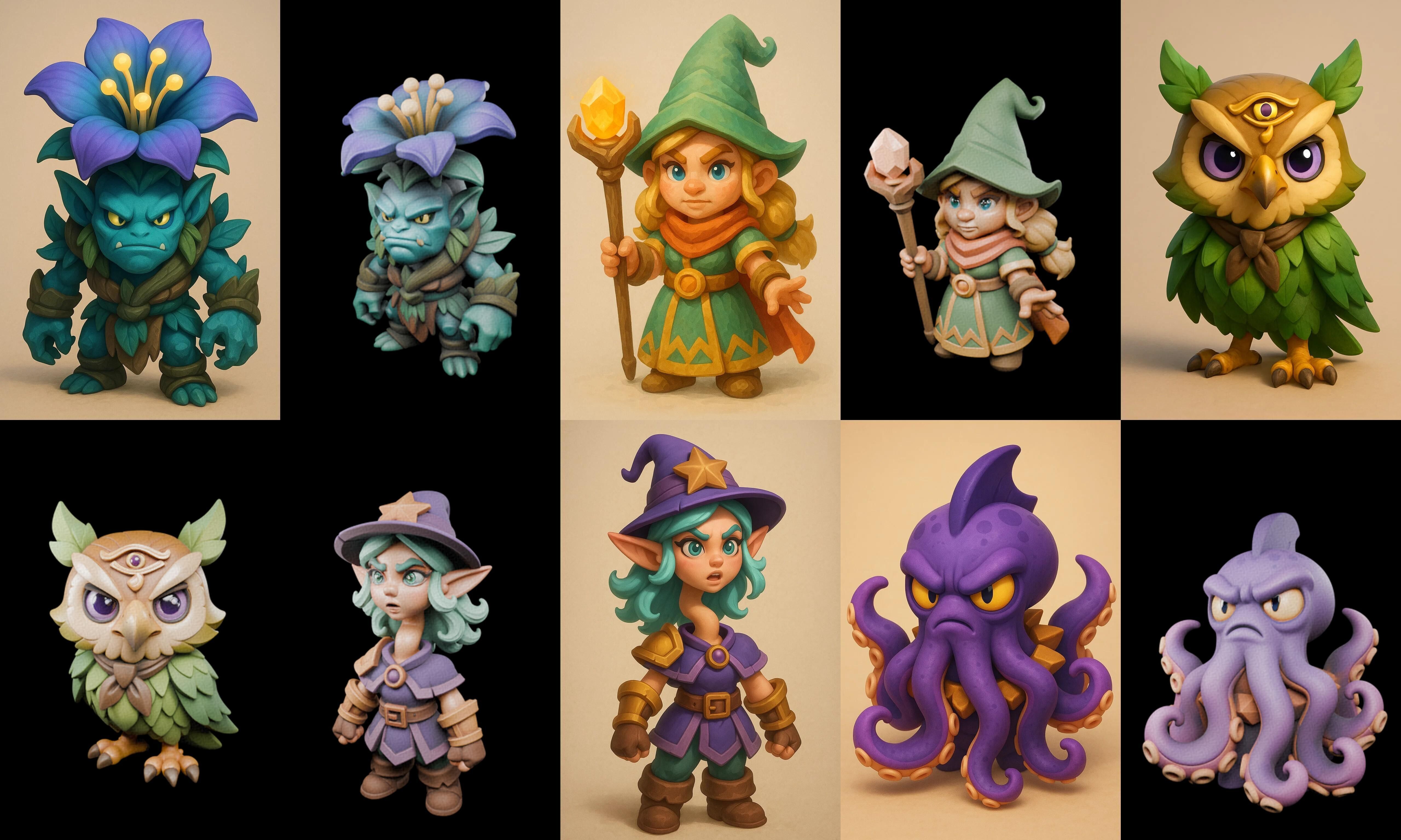 Role Play Fantasy Character bundle 40 pack 100 glb Low-poly 3D model_16