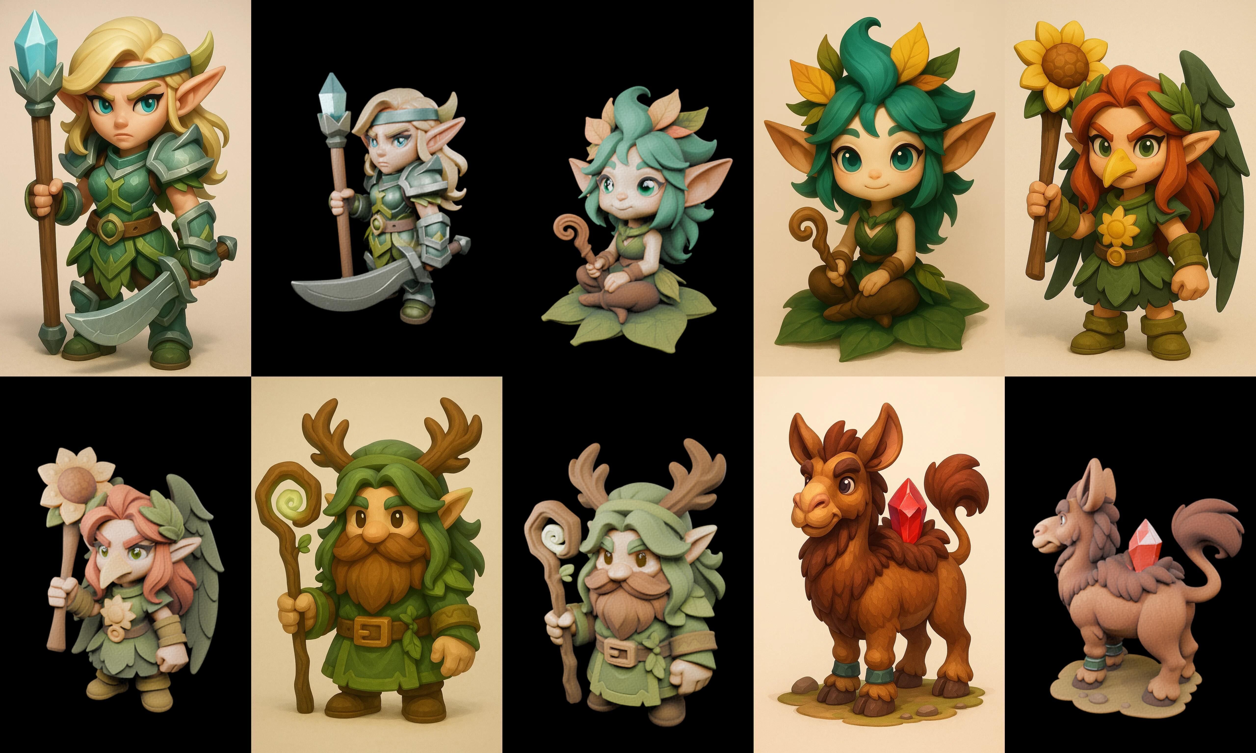 Role Play Fantasy Character bundle 40 pack 100 glb Low-poly 3D model_10