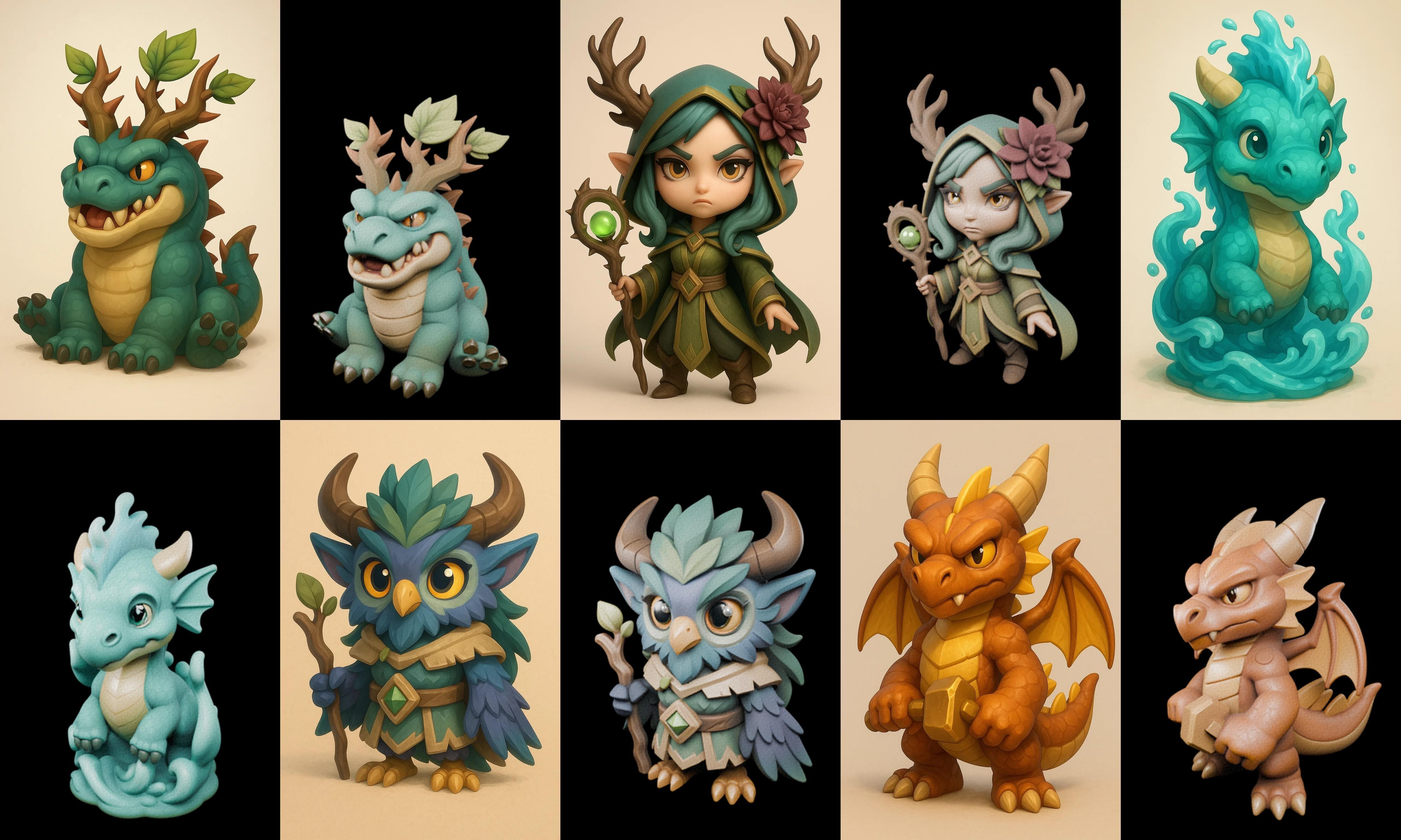 Role Play Fantasy Character bundle 40 pack 100 glb Low-poly 3D model_18