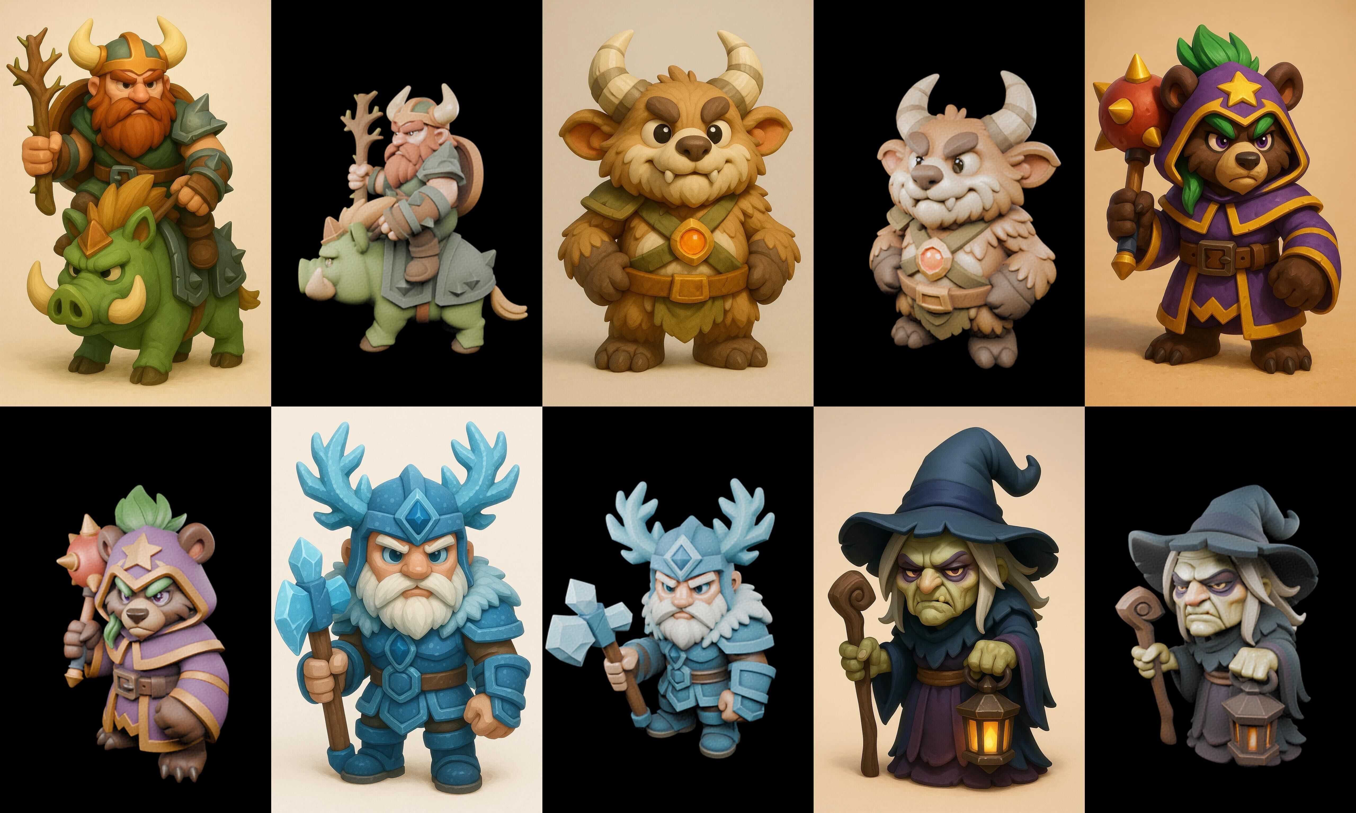 Role Play Fantasy Character bundle 40 pack 100 glb Low-poly 3D model_4