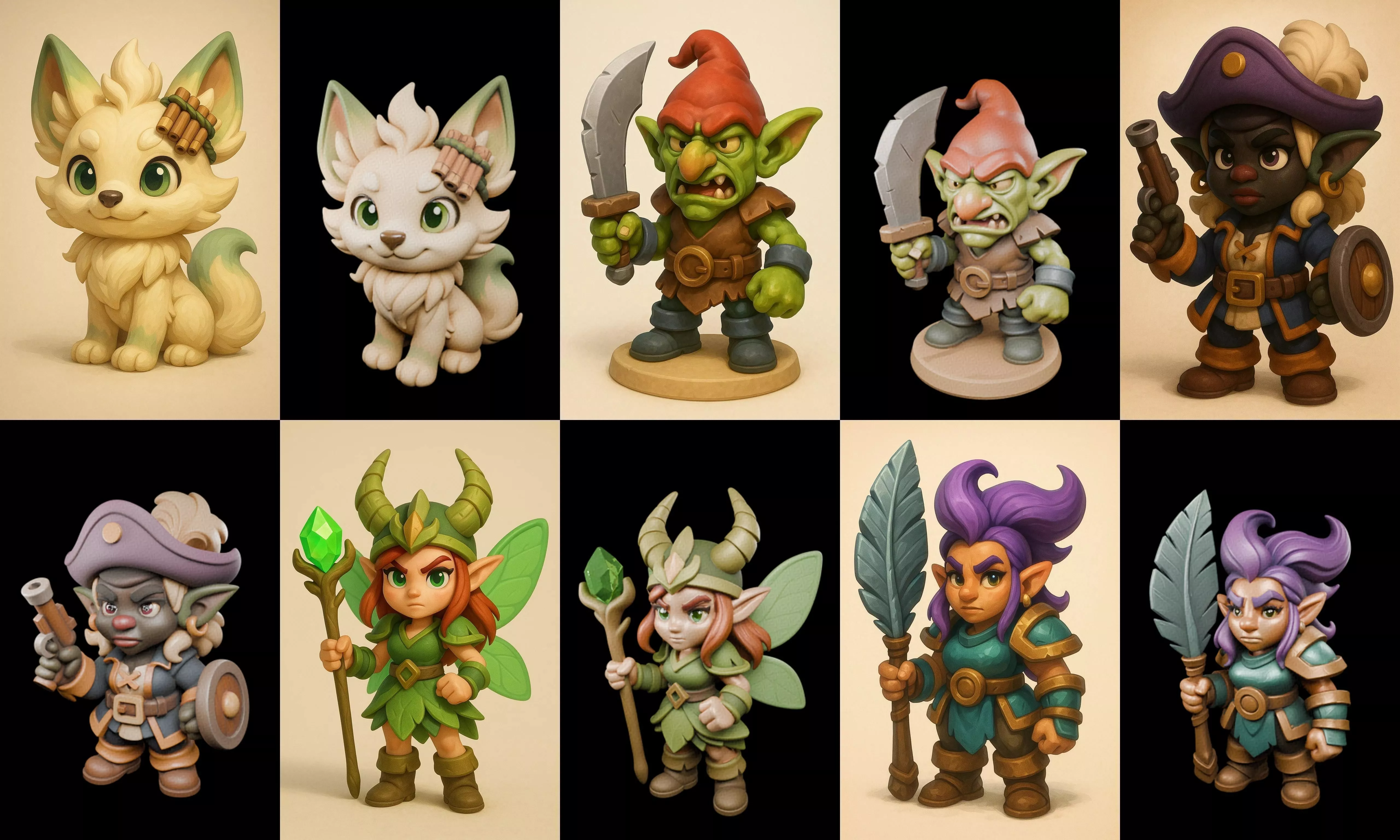 Role Play Fantasy Character bundle 38 pack 100 glb Low-poly 3D model