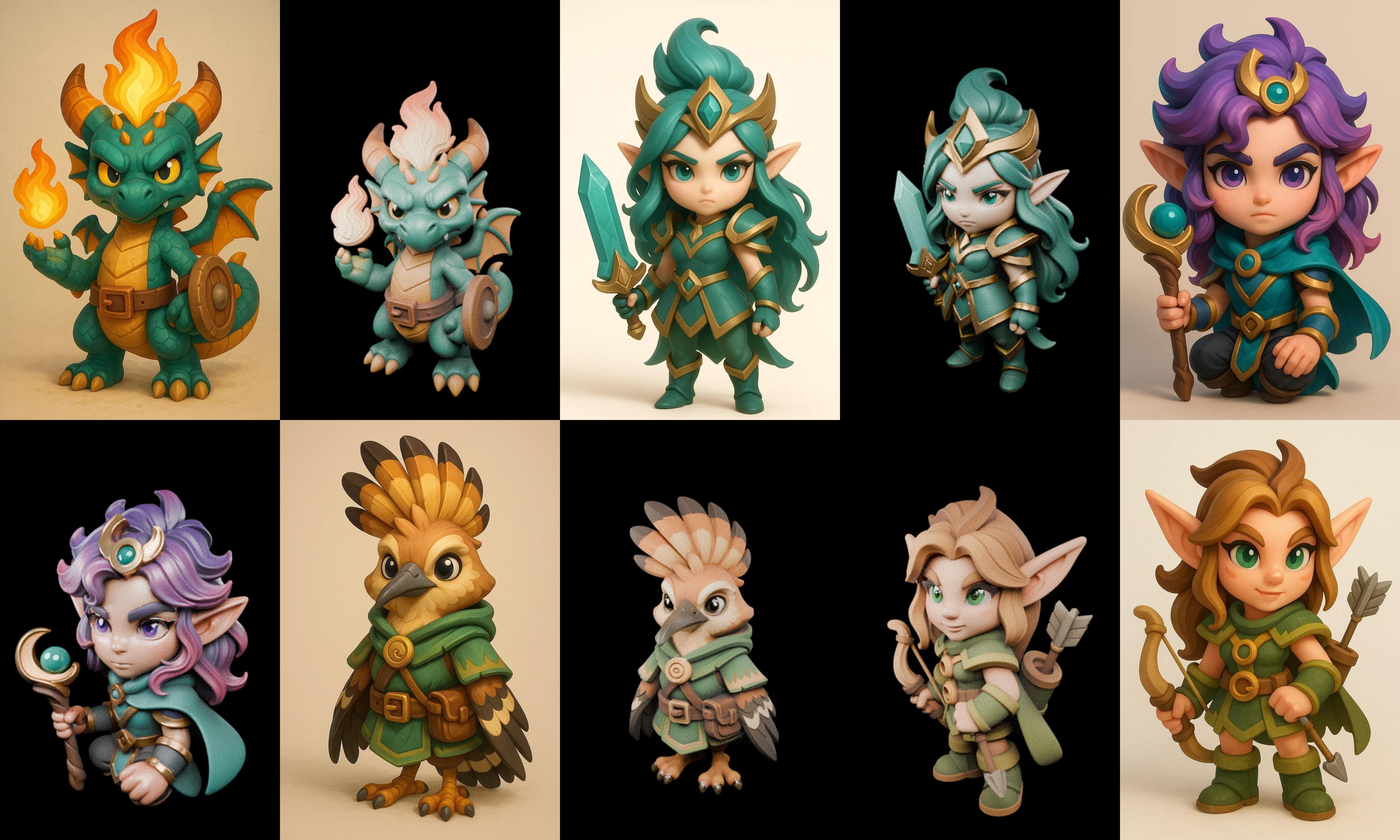 Role Play Fantasy Character bundle 35 pack 100 glb Low-poly 3D model_4