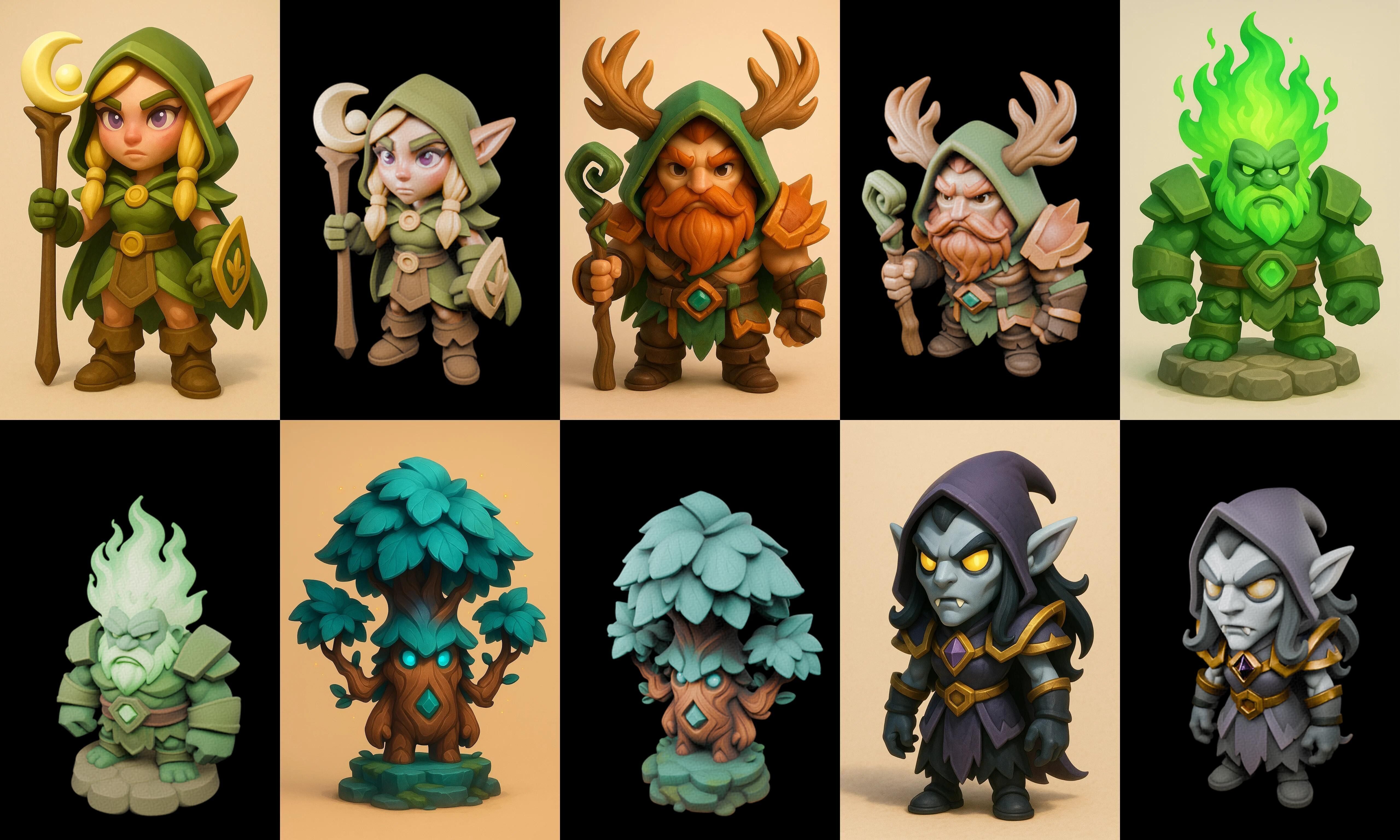 Role Play Fantasy Character bundle 35 pack 100 glb Low-poly 3D model_16