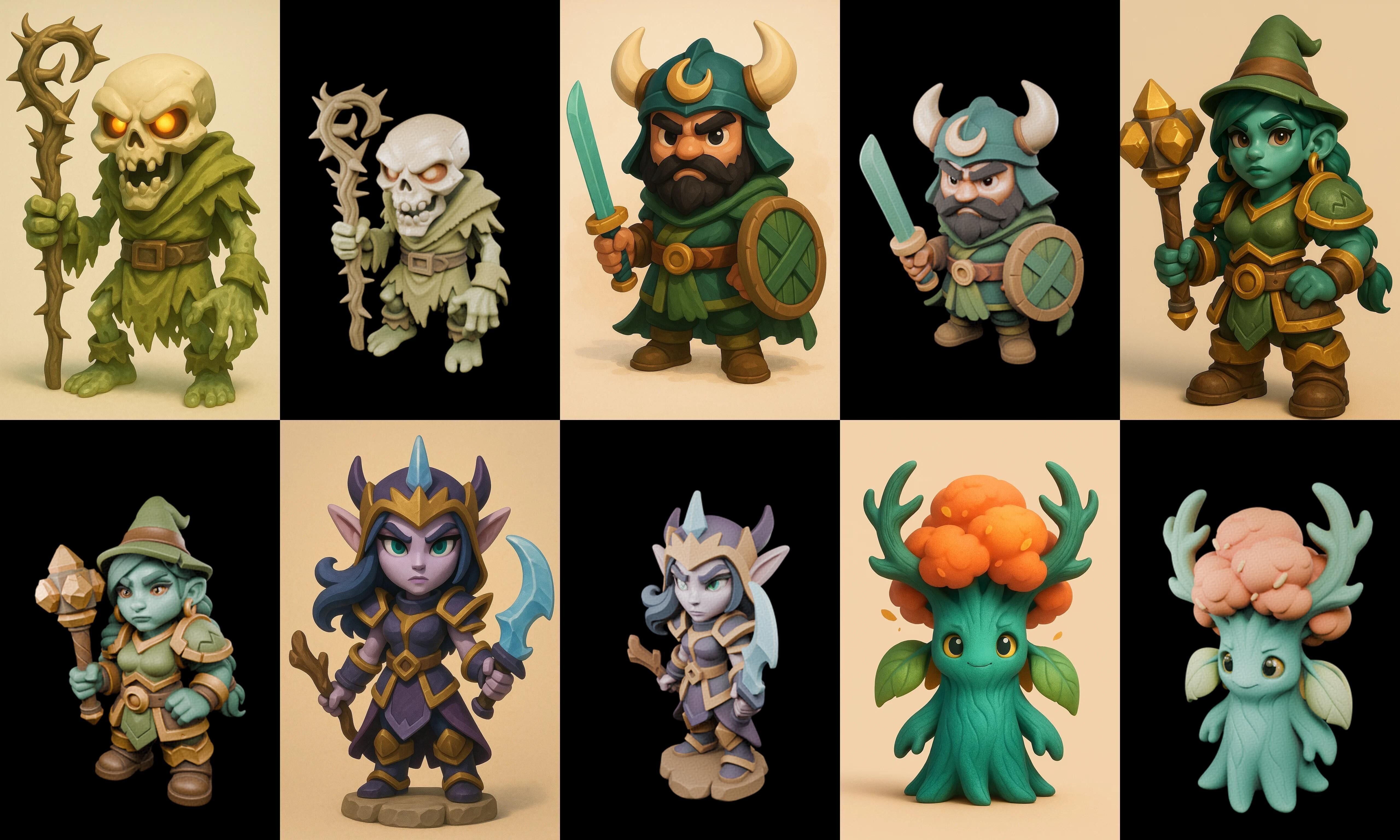 Role Play Fantasy Character bundle 35 pack 100 glb Low-poly 3D model_10