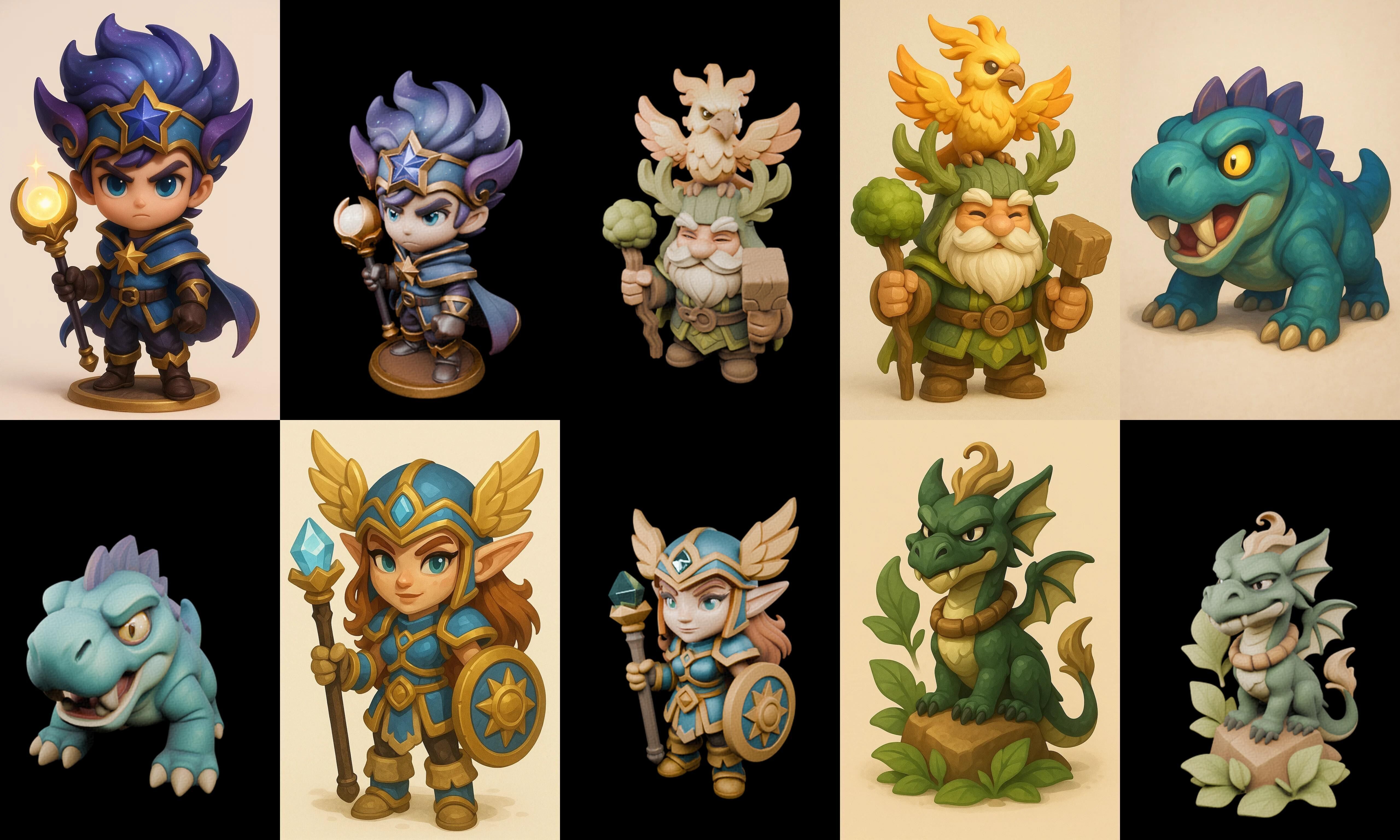 Role Play Fantasy Character bundle 35 pack 100 glb Low-poly 3D model_9
