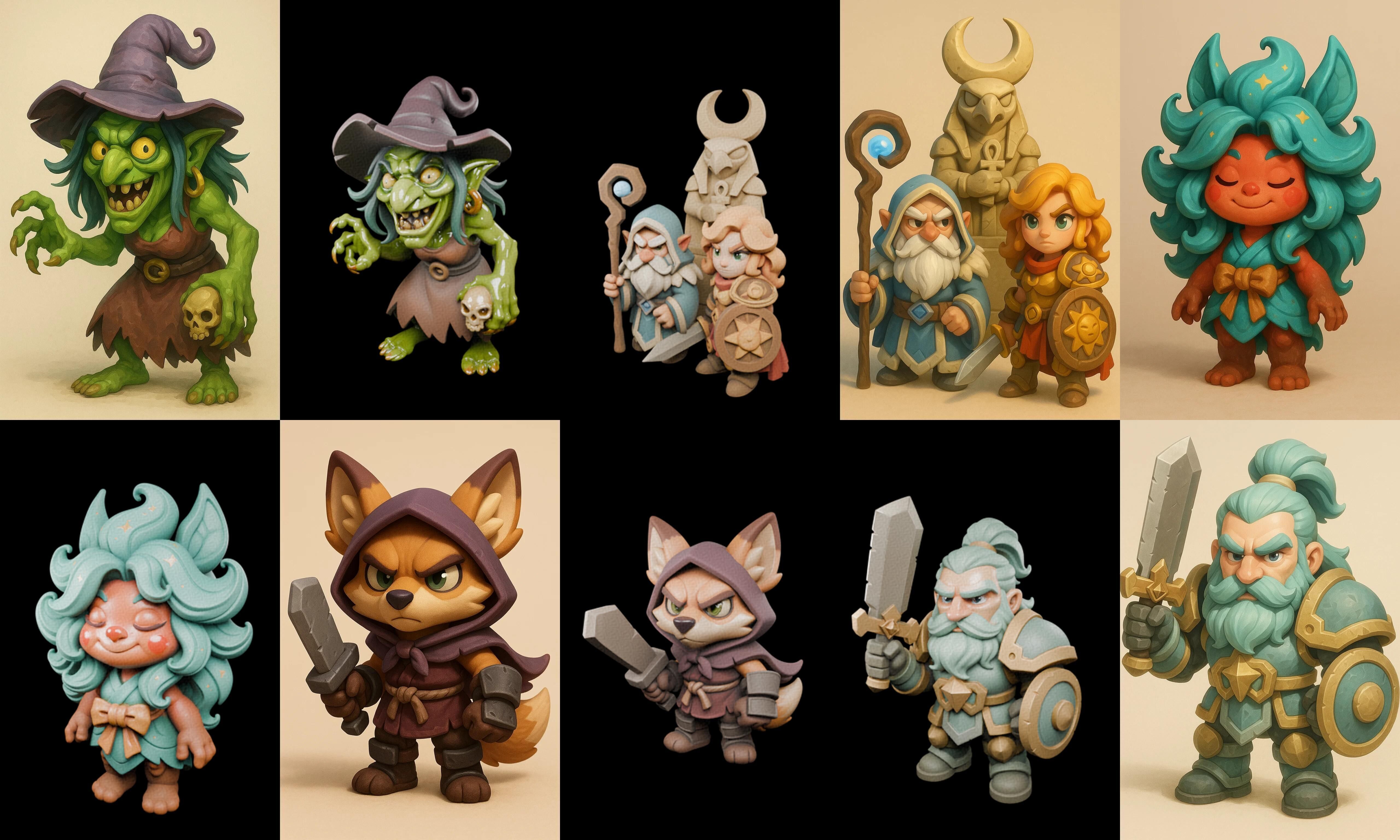 Role Play Fantasy Character bundle 33 pack 100 glb Low-poly 3D model_3