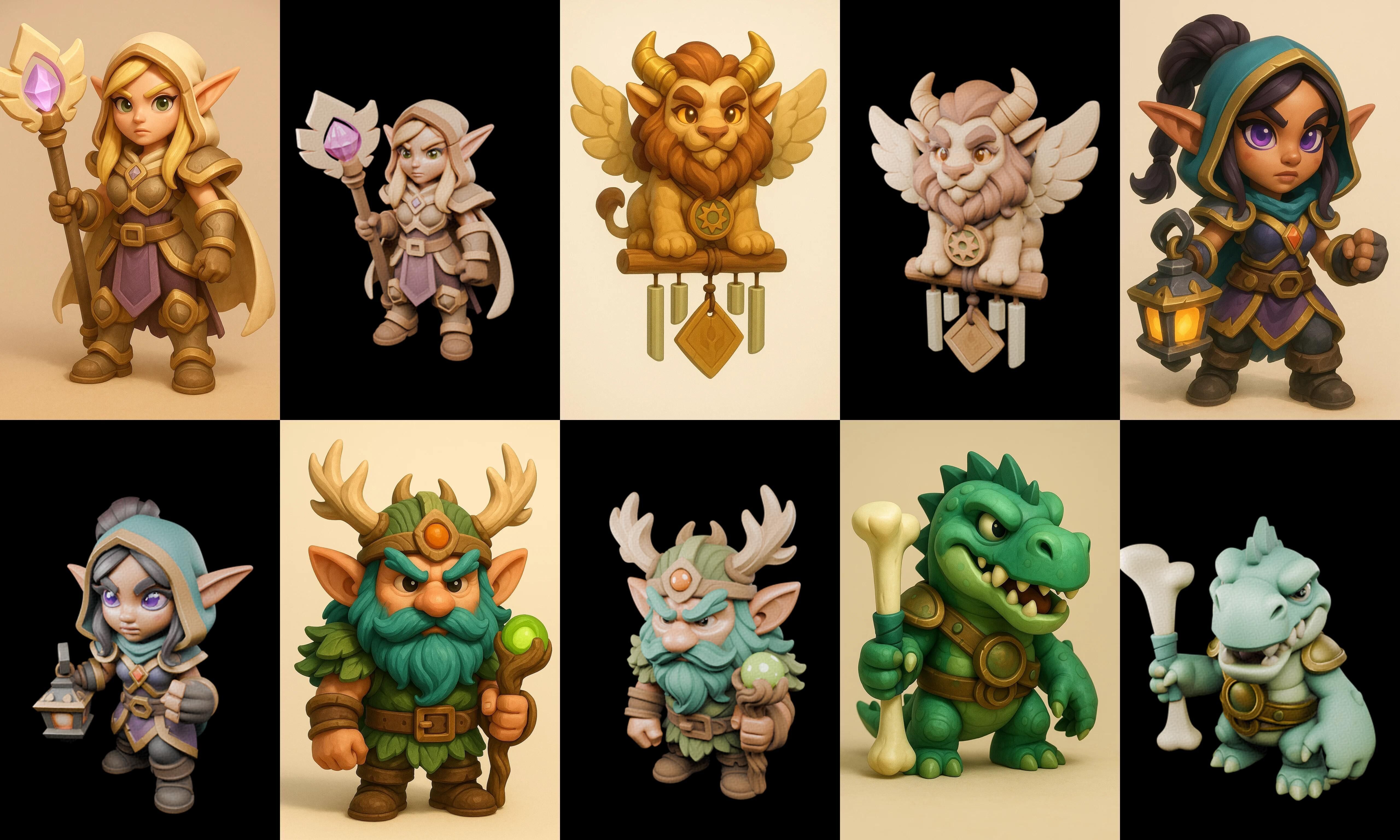 Role Play Fantasy Character bundle 33 pack 100 glb Low-poly 3D model_19