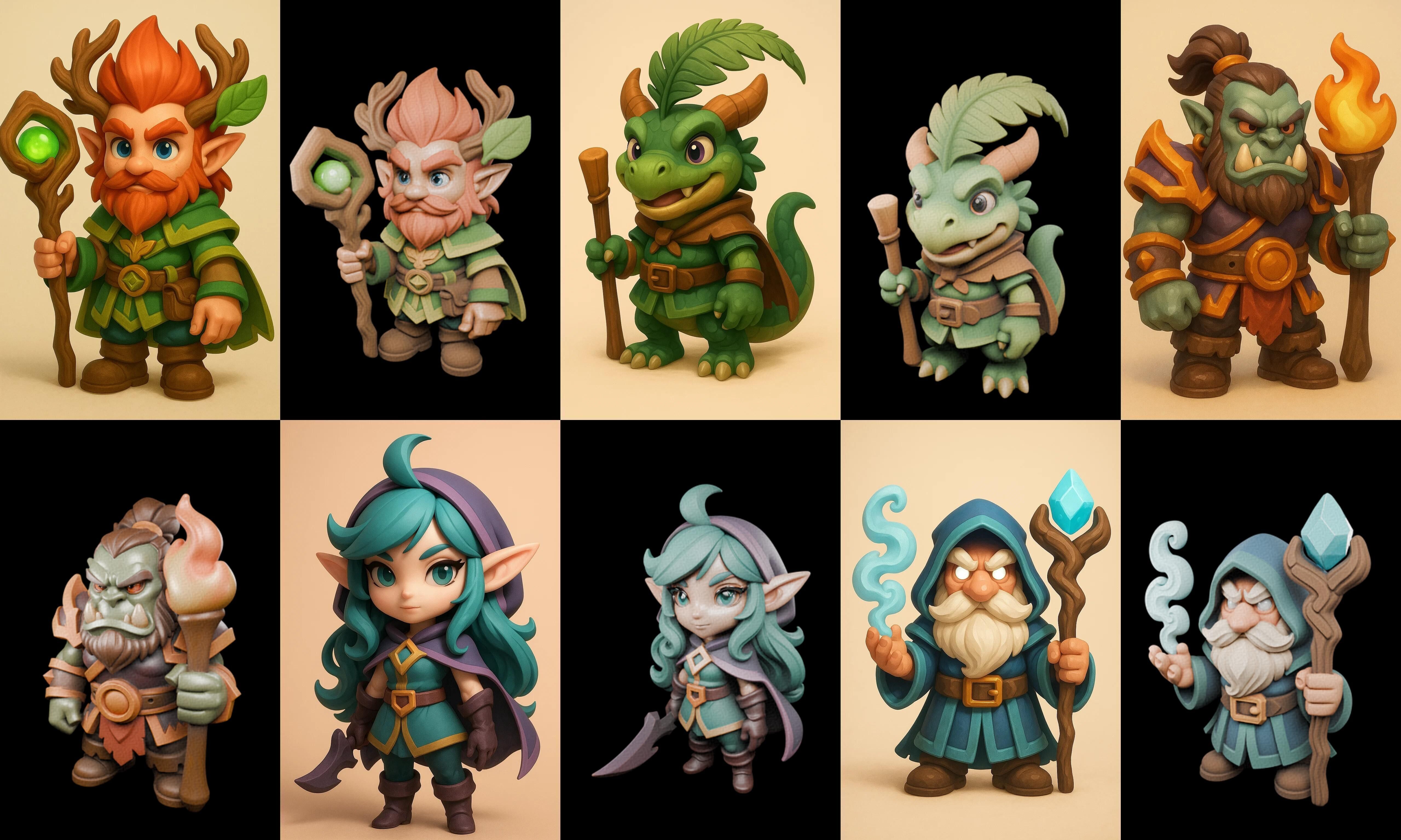 Role Play Fantasy Character bundle 24 pack 100 glb Low-poly 3D model_17