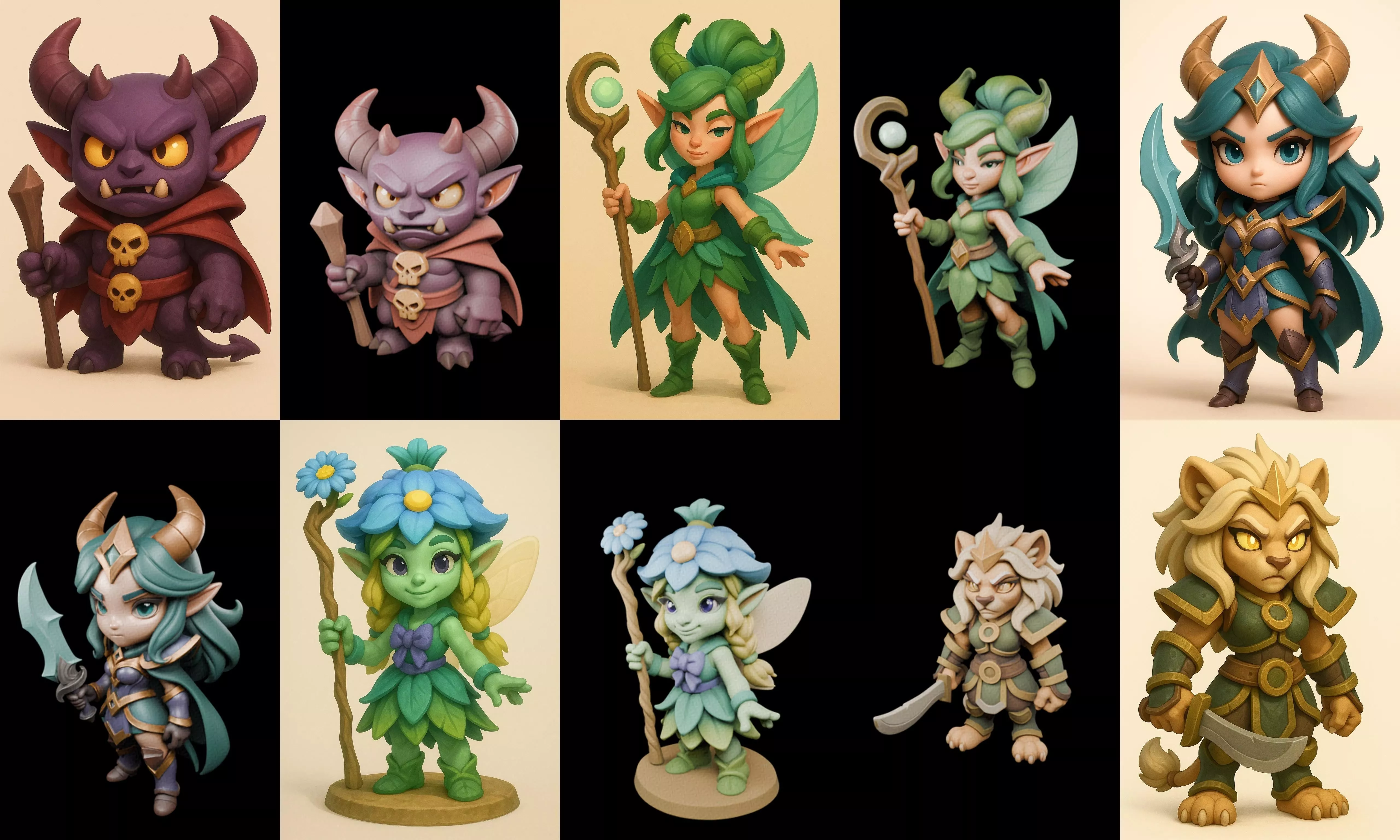 Role Play Fantasy Character bundle 15 pack 100 glb Low-poly 3D model