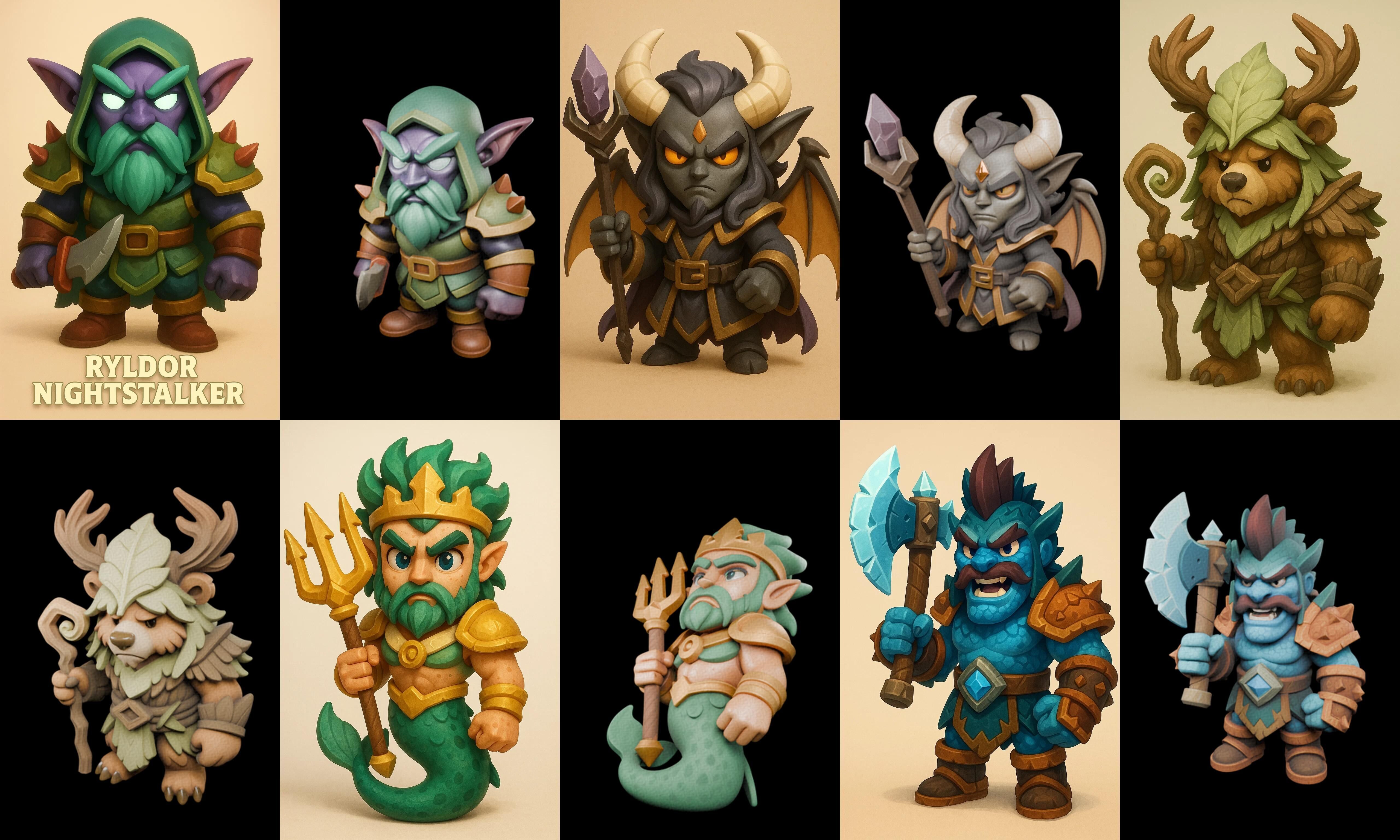 Role Play Fantasy Character bundle 13 pack 100 glb Low-poly 3D model_9