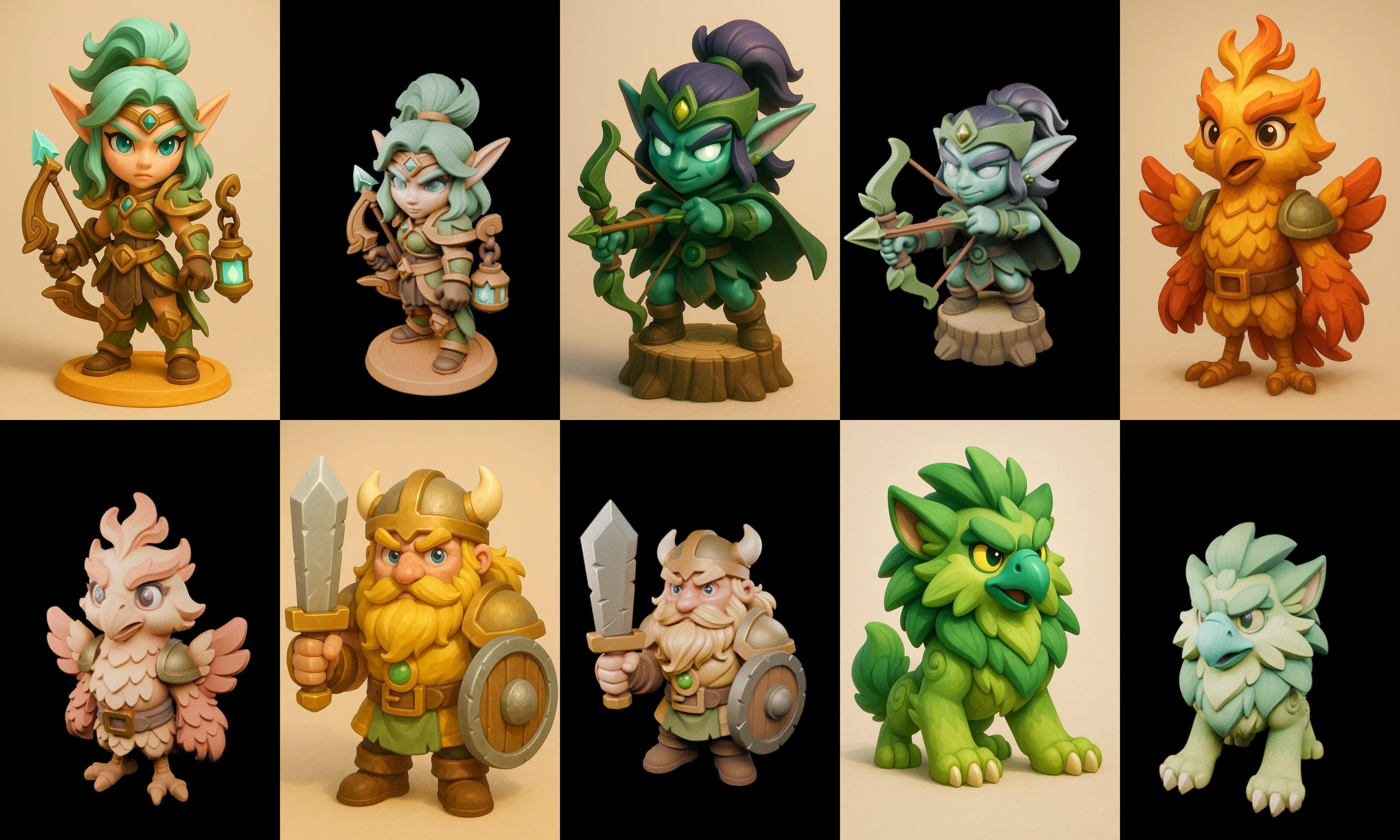 Role Play Fantasy Character bundle 12 pack 100 glb Low-poly 3D model_16