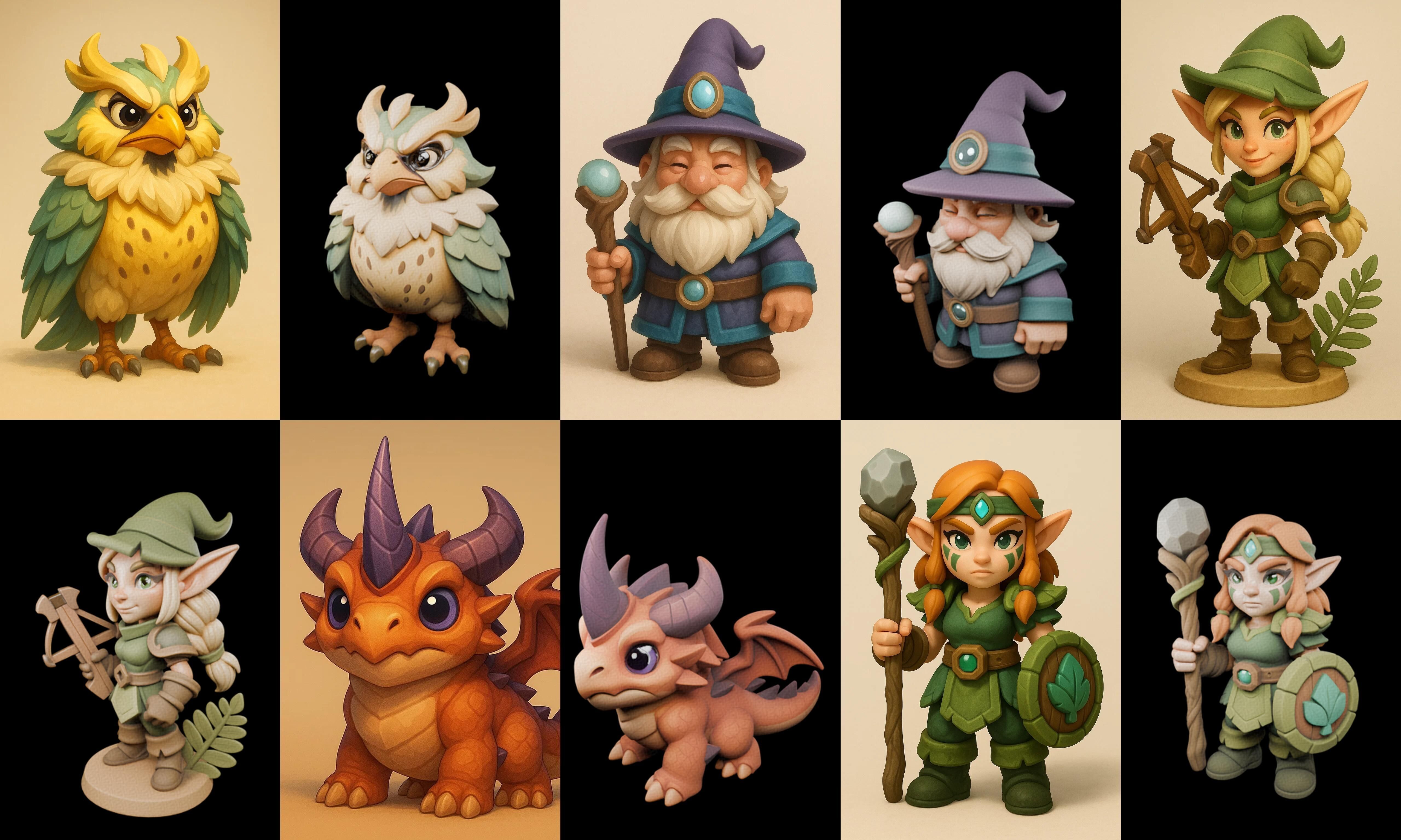Role Play Fantasy Character bundle 12 pack 100 glb Low-poly 3D model_13