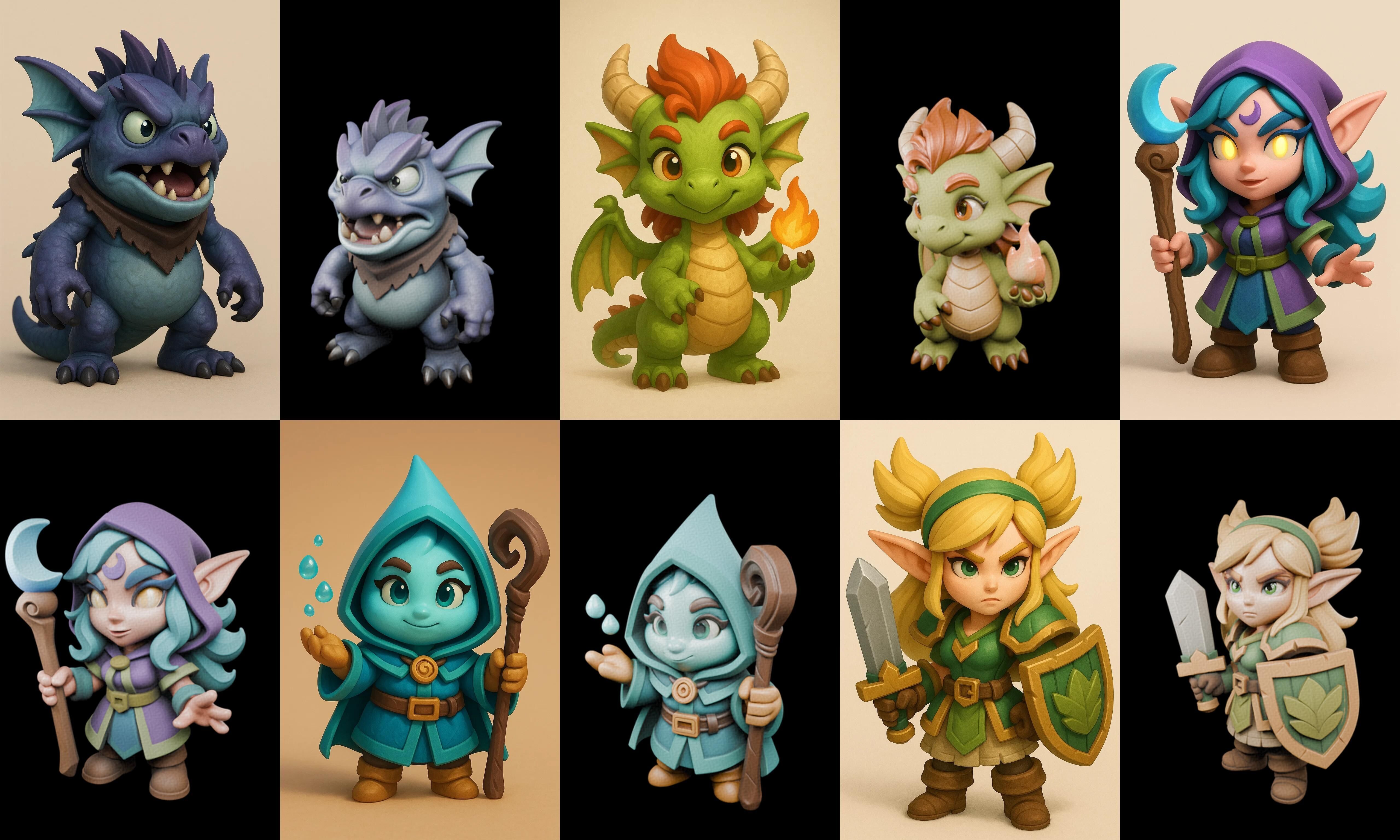 Role Play Fantasy Character bundle 12 pack 100 glb Low-poly 3D model_17
