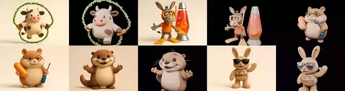 Funny Animals bundle 5 pack 100 glb