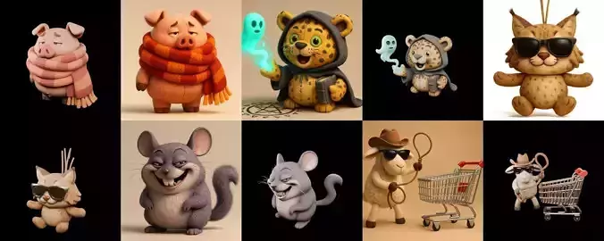 Funny Animals bundle 12 pack 100 glb