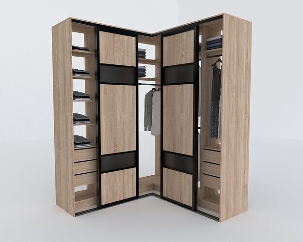 Corner Wardrobe  L Shaped Walk In Closet with Sliding Doors Low-poly 3D model