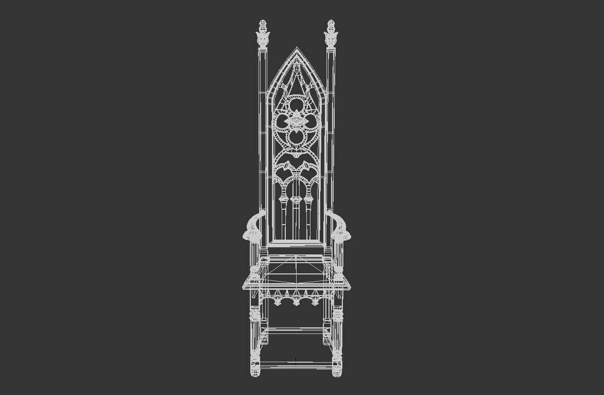 Gothic Throne Chair   Medieval Wooden Armchair PBR 3D model_9